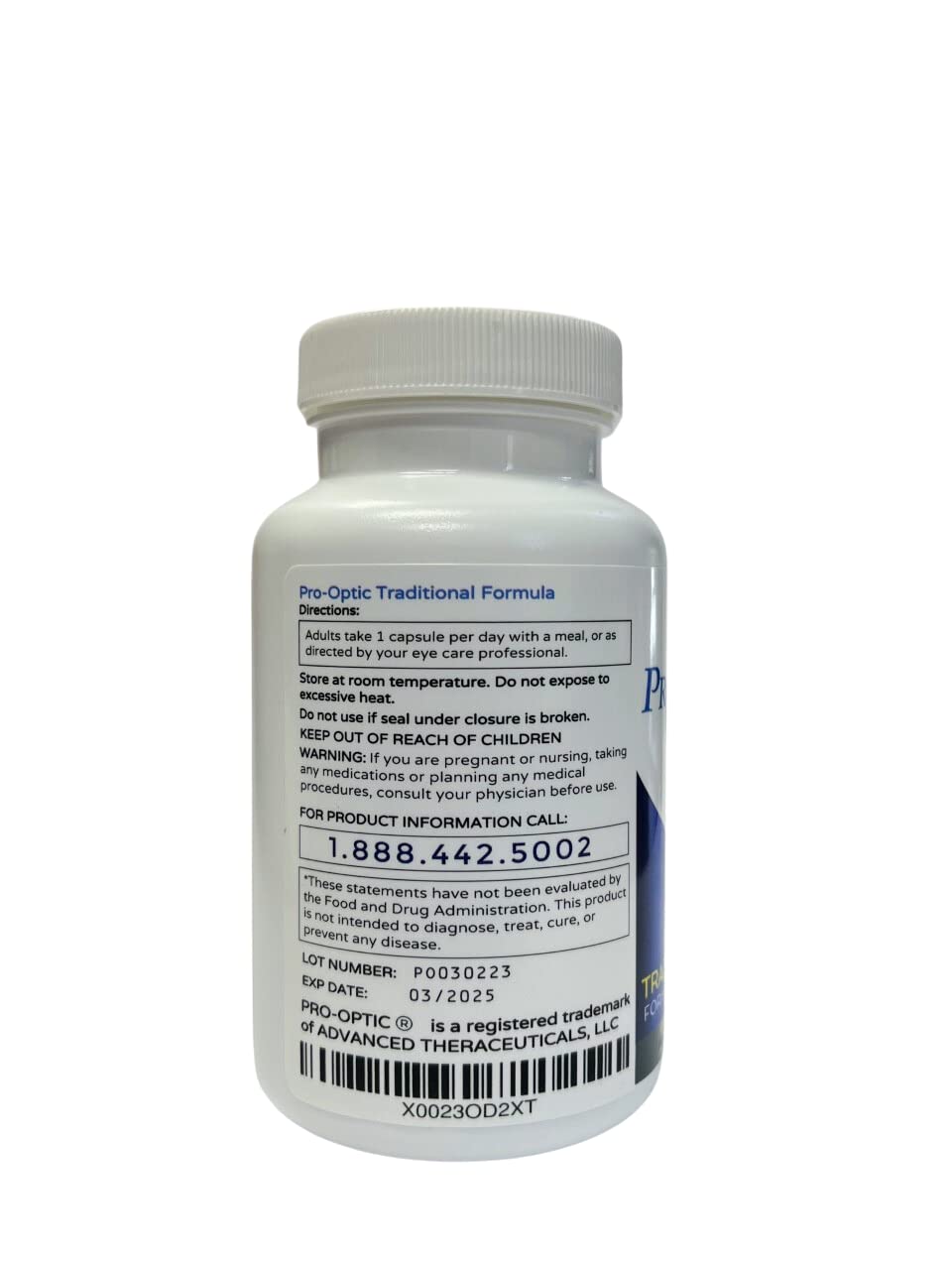 Back of PROOPTIC Lutein Eye Supplement packaging with ingredient details