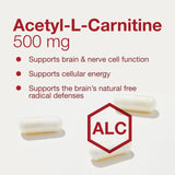 Back of PROTOCOL FOR LIFE BALANCE Acetyl-L-Carnitine 500mg Veg Capsules bottle