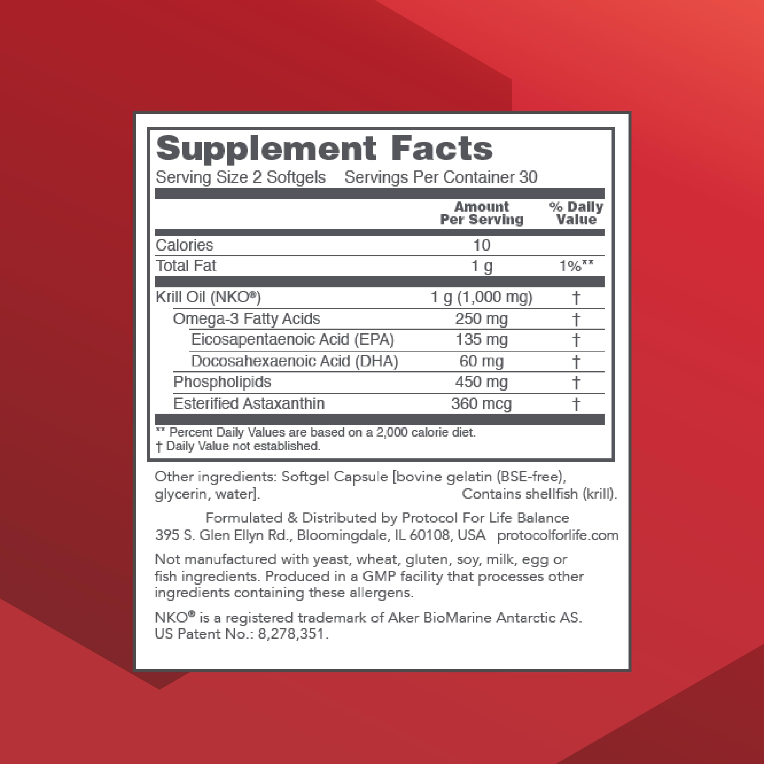 Back of PROTOCOL FOR LIFE BALANCE Krill Oil Supplement packaging