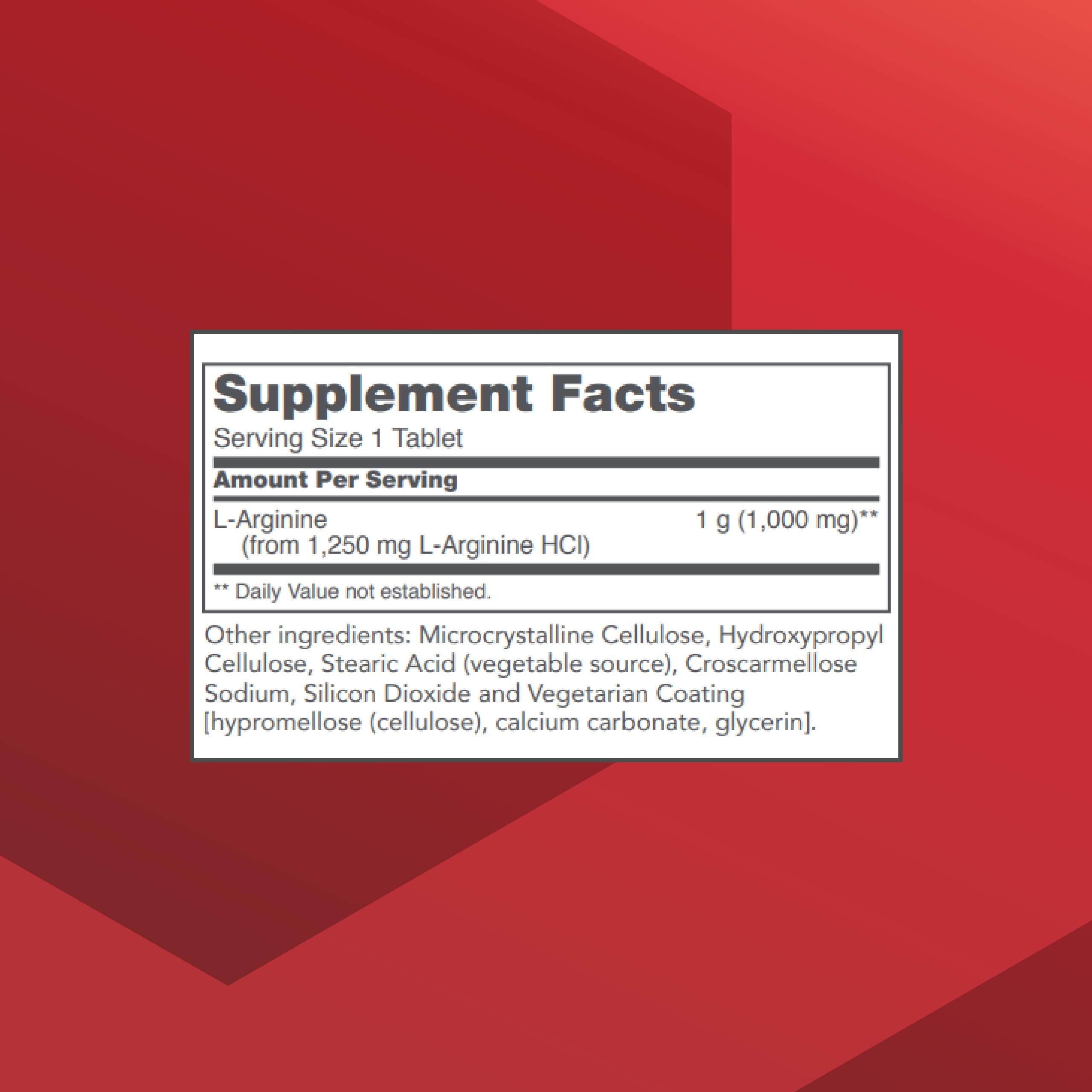 Back of PROTOCOL FOR LIFE BALANCE L-Arginine tablet packaging