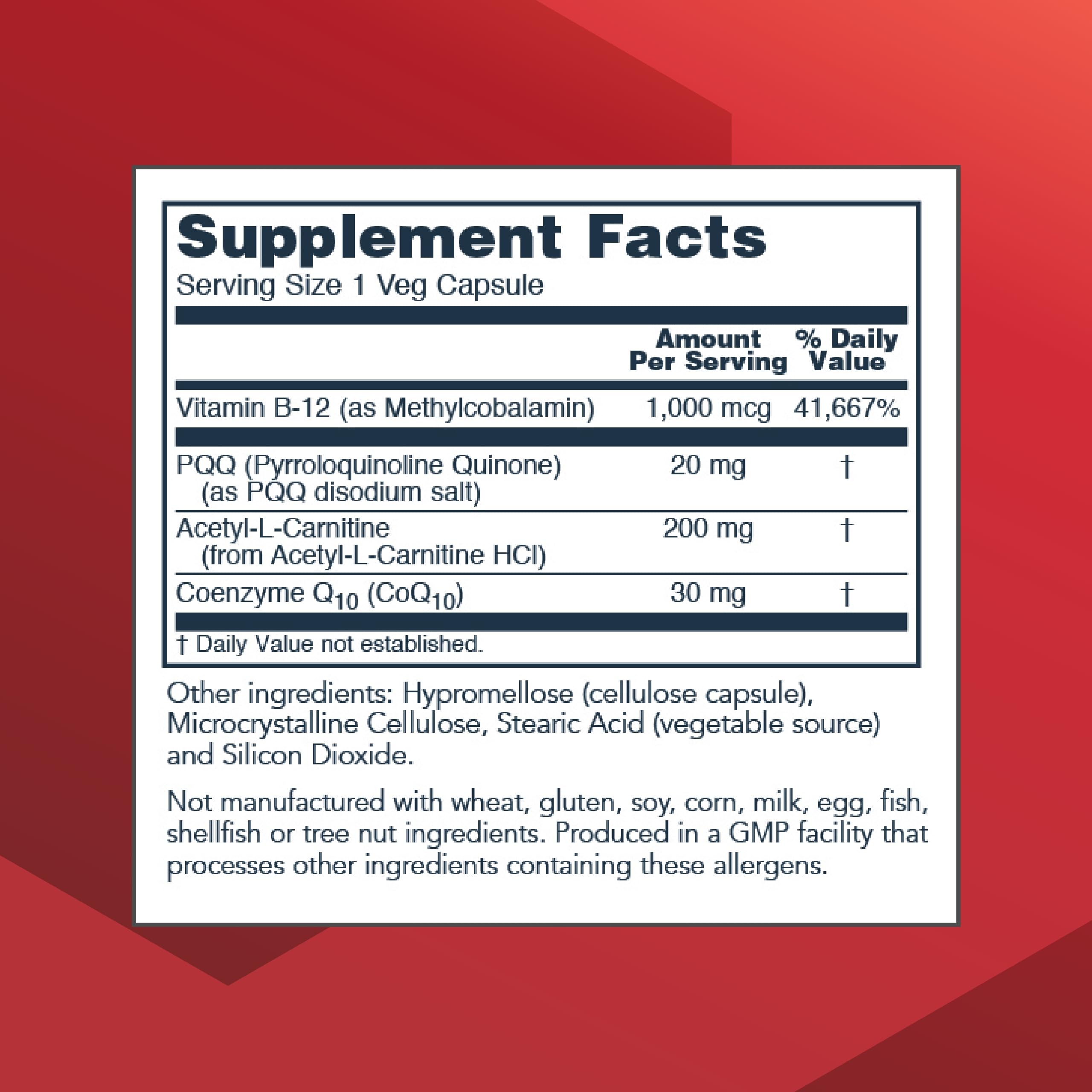 Back of PROTOCOL FOR LIFE BALANCE PQQ Complex 20mg 60 Veg Capsules packaging