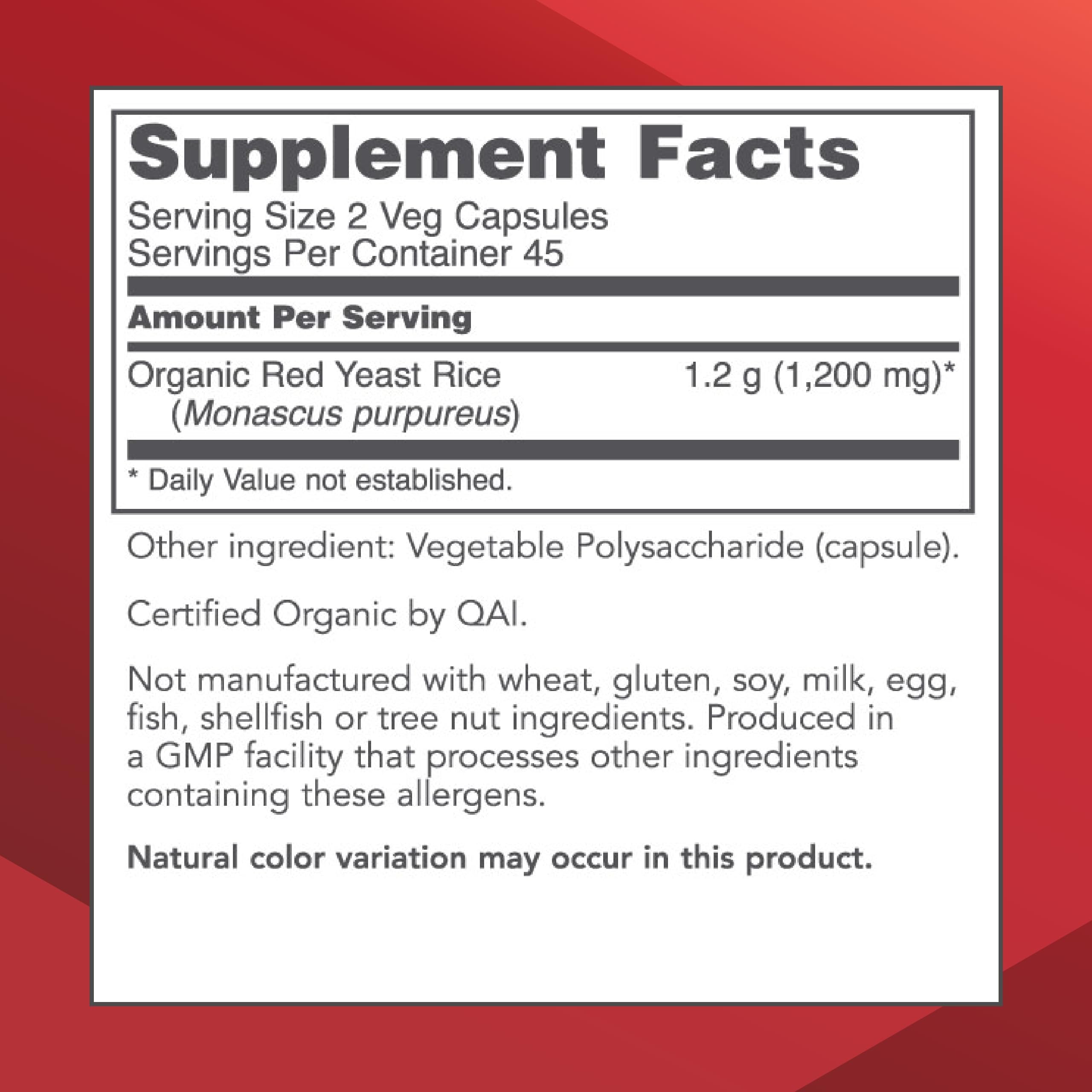 Back of PROTOCOL FOR LIFE BALANCE Red Yeast Rice Supplement packaging