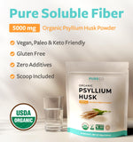 Back of PURE CO Organic Psyllium Husk Powder packaging