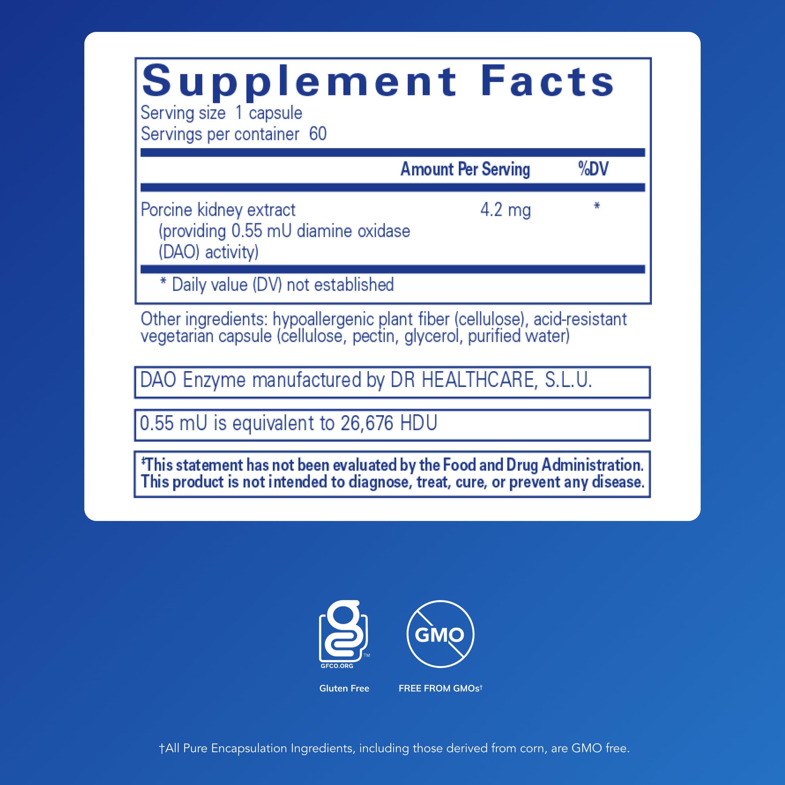 Back of Pure Encapsulations DAO Enzyme bottle