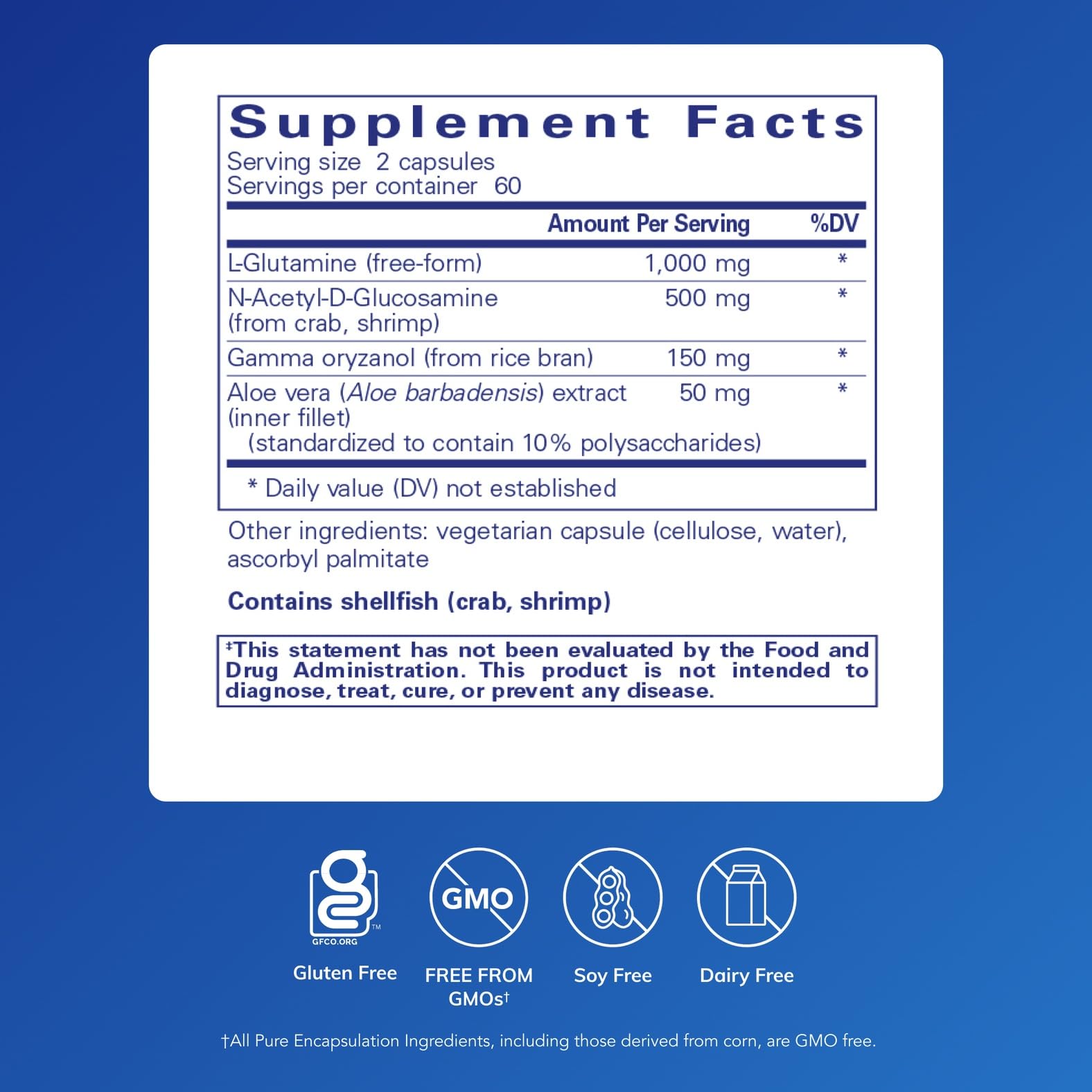 Back of Pure Encapsulations L-Glutamine 1000mg bottle showing ingredients