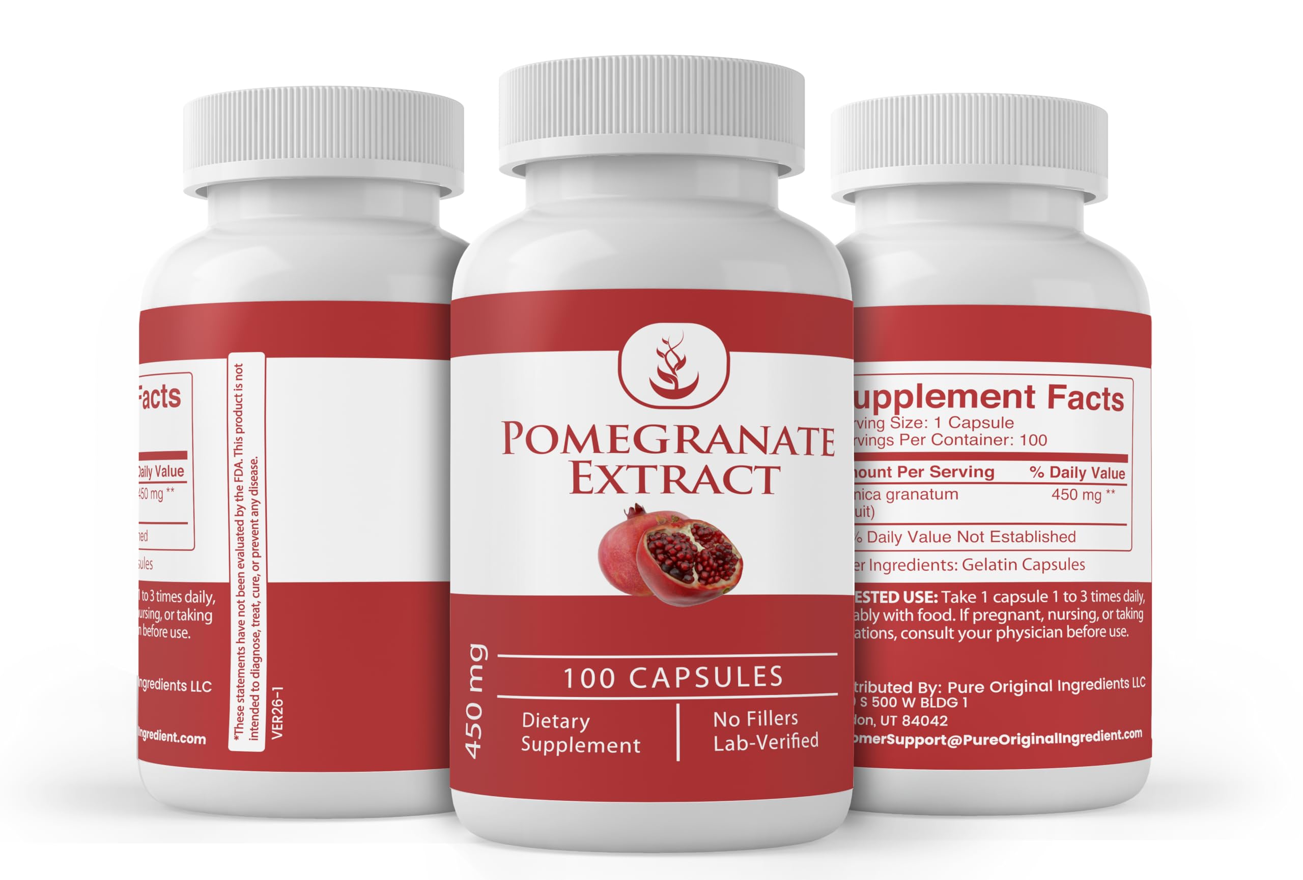 Back of PURE Pomegranate Extract Capsules packaging with ingredient list