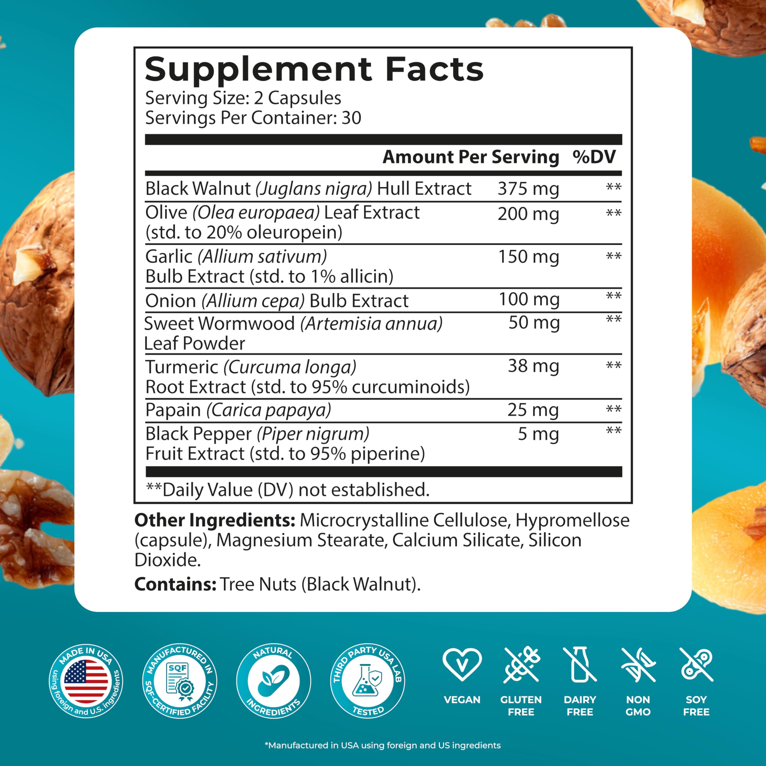 Back of PUREHEALTH RESEARCH Parabroom Herbal Supplement packaging