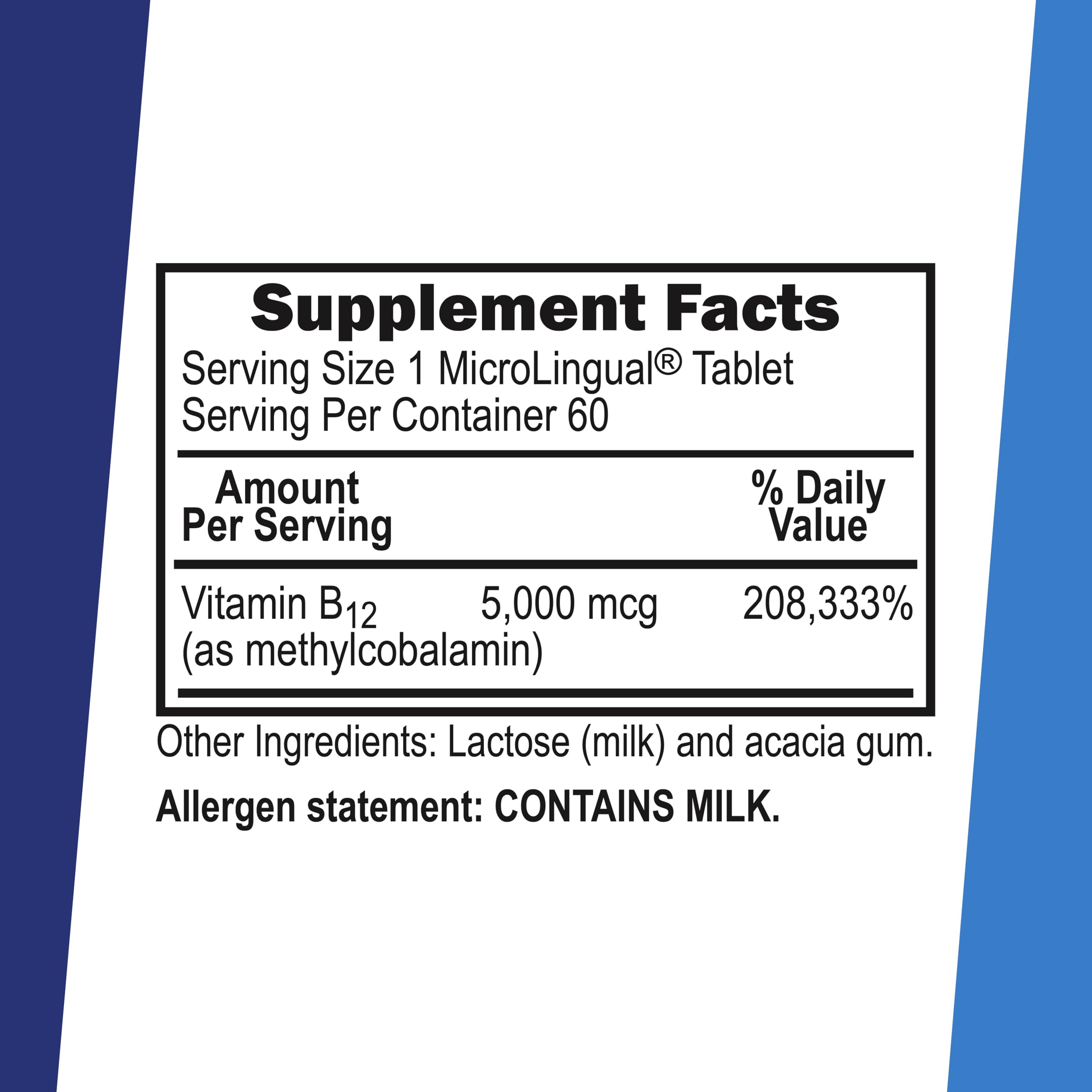 Back of quality Source B-12 Methylcobalamin 5000 mcg Tablets packaging