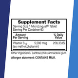 Back of quality Source B-12 Methylcobalamin 5000 mcg Tablets packaging