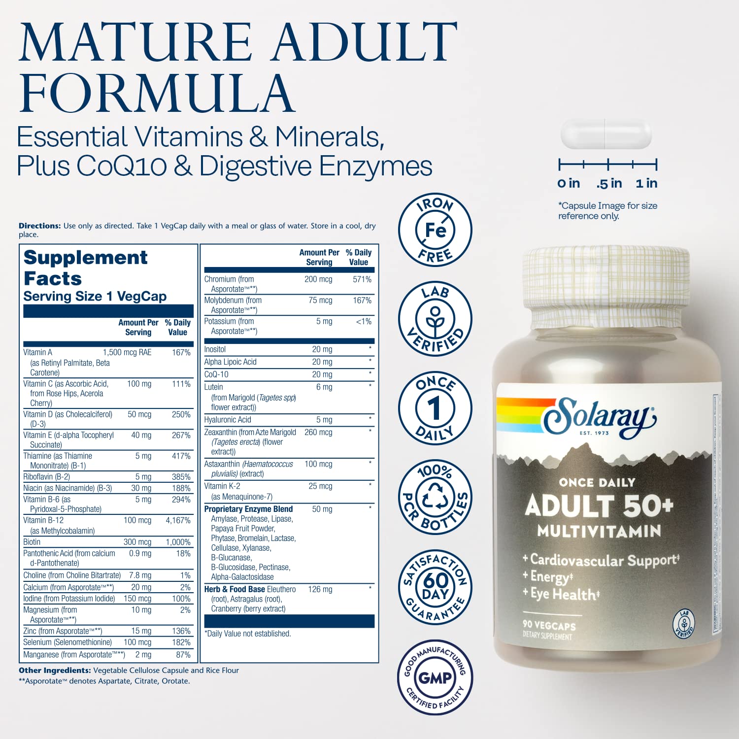 Back of SOLARAY Multivitamin for Adults 50+ bottle