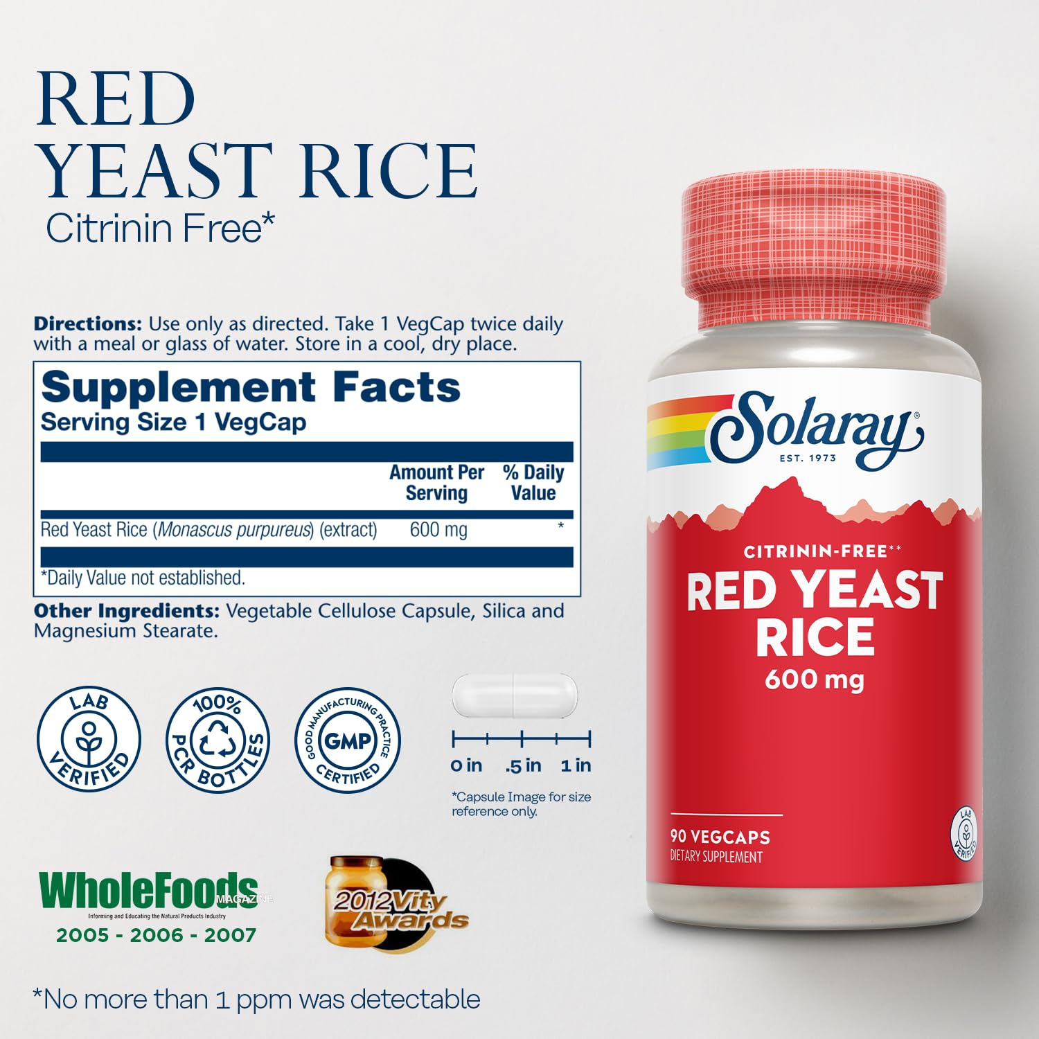 Back of SOLARAY Red Yeast Rice Capsules bottle