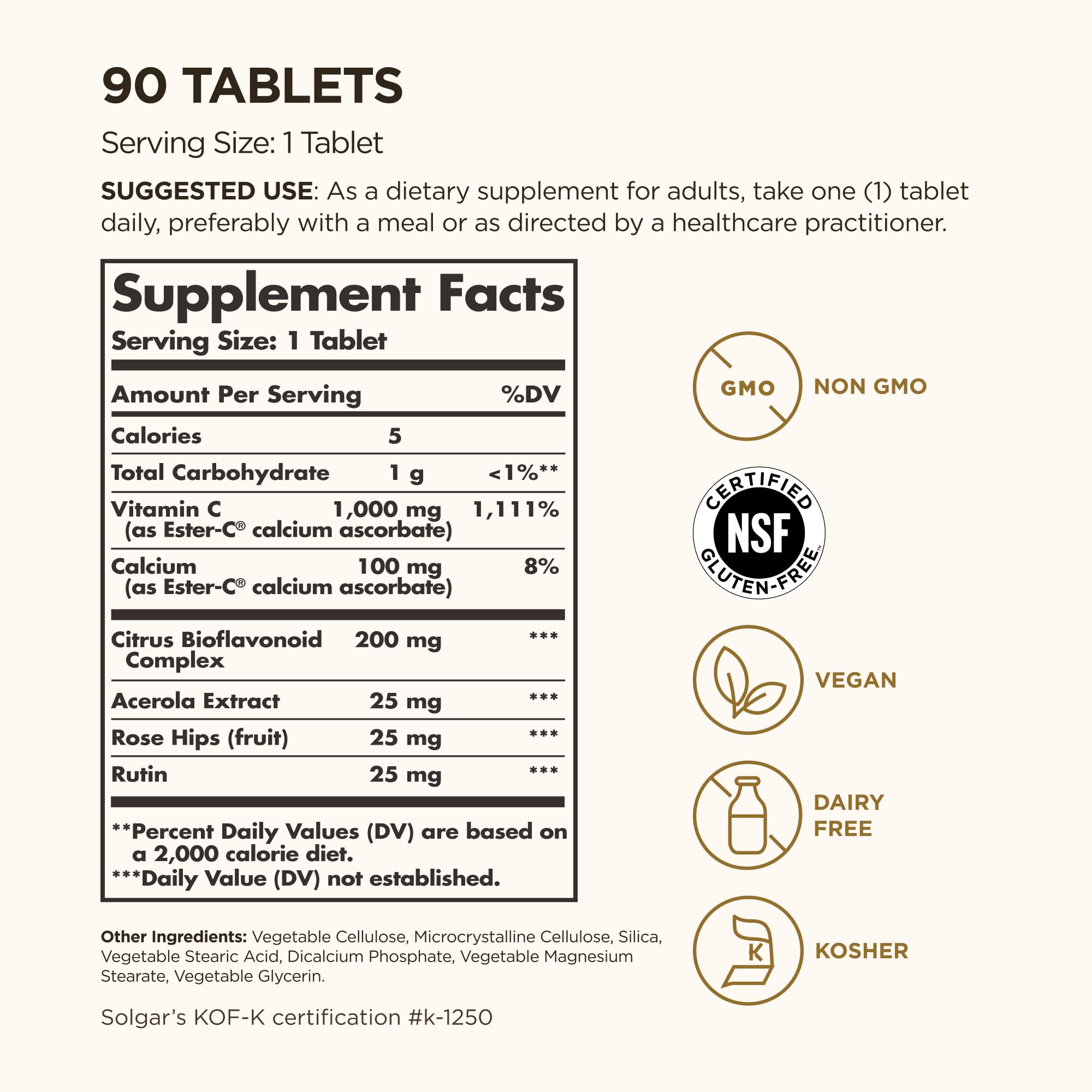 Back of Solgar Ester-C Plus 1000 mg Vitamin C Tablets packaging