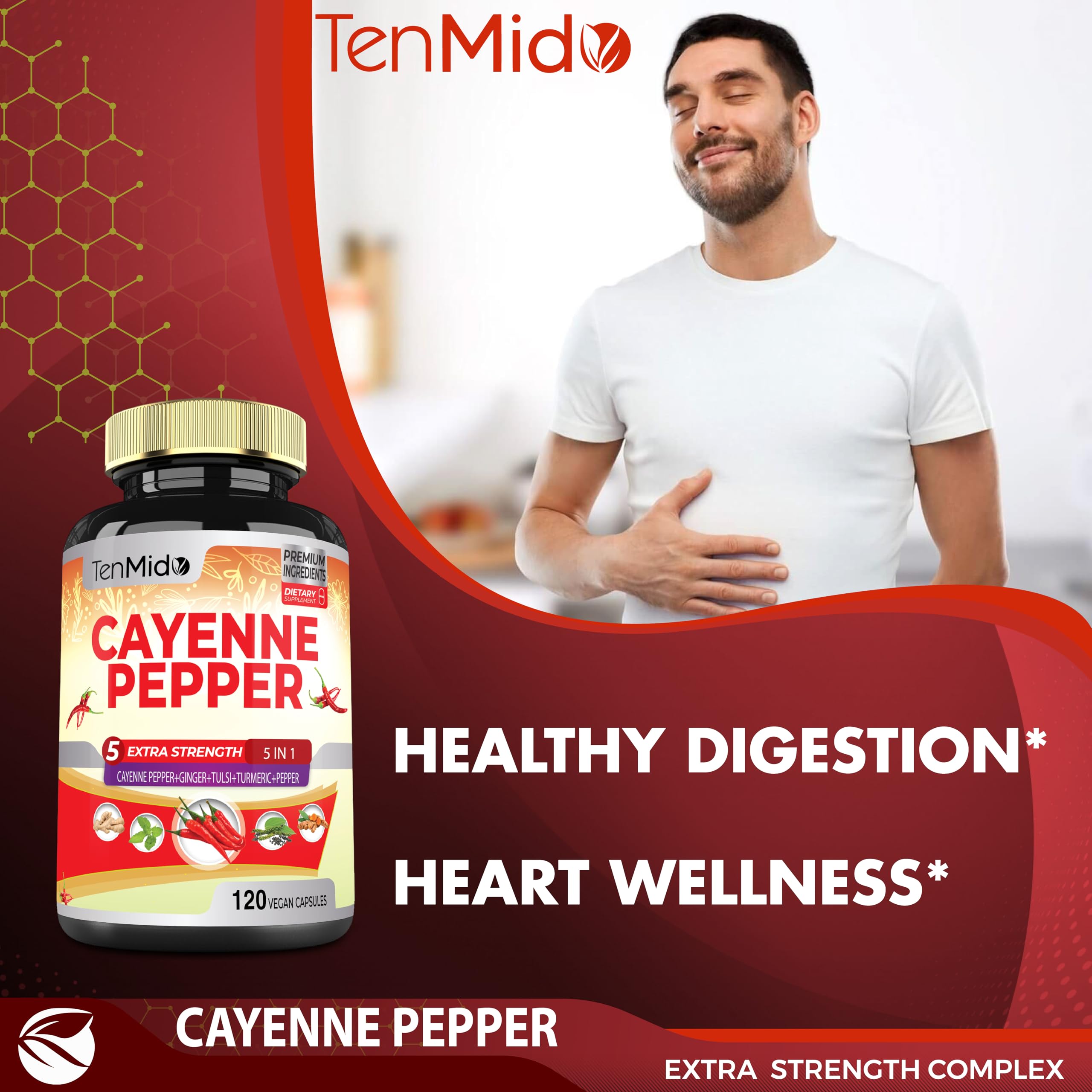 Back of Tenmido Cayenne Extract Capsules bottle