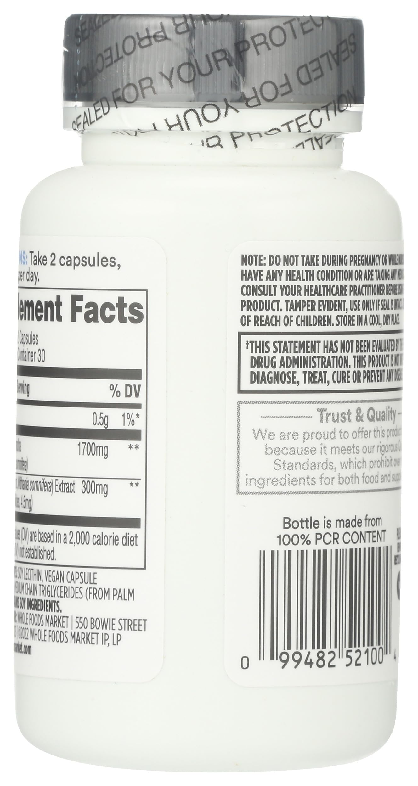 Back of the 365 Ashwagandha Supplement packaging