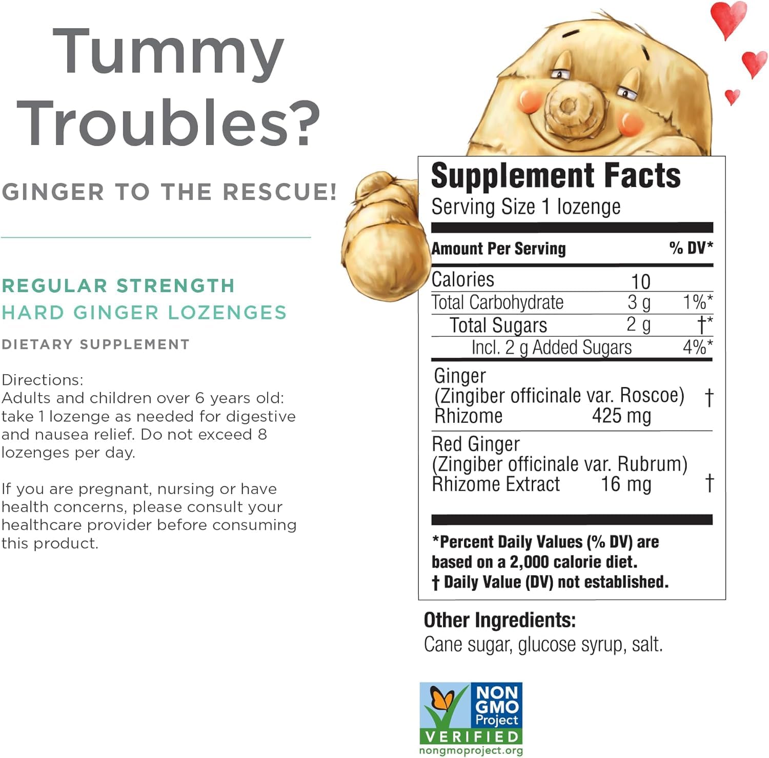 Back of The Ginger People Ginger Rescue Lozenges packaging showing ingredients