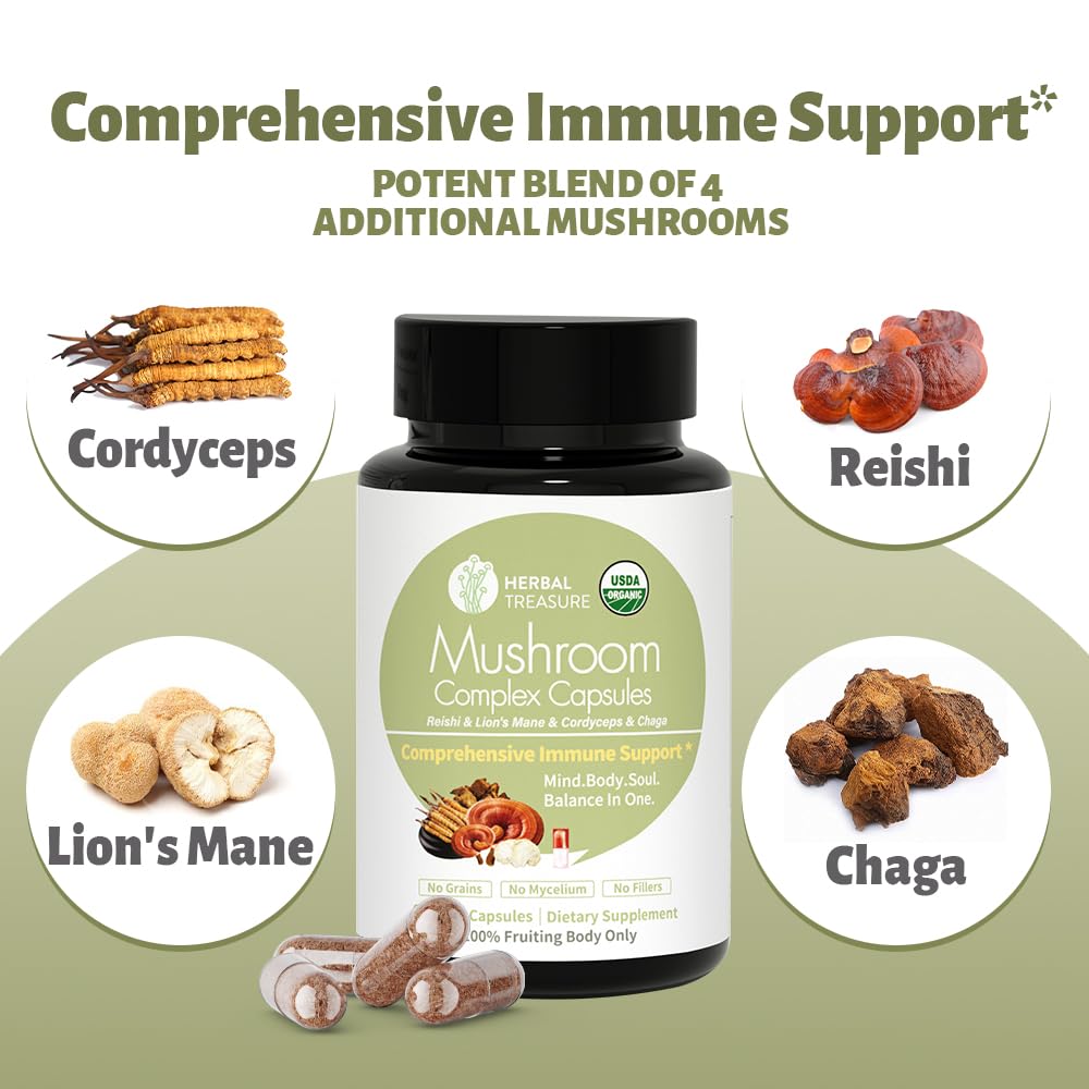 Back of WL Herbal Treasure Lion's Mane Mushroom Capsules packaging