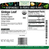 Back packaging of Frontier Co-op Ginkgo Biloba Leaf 472g