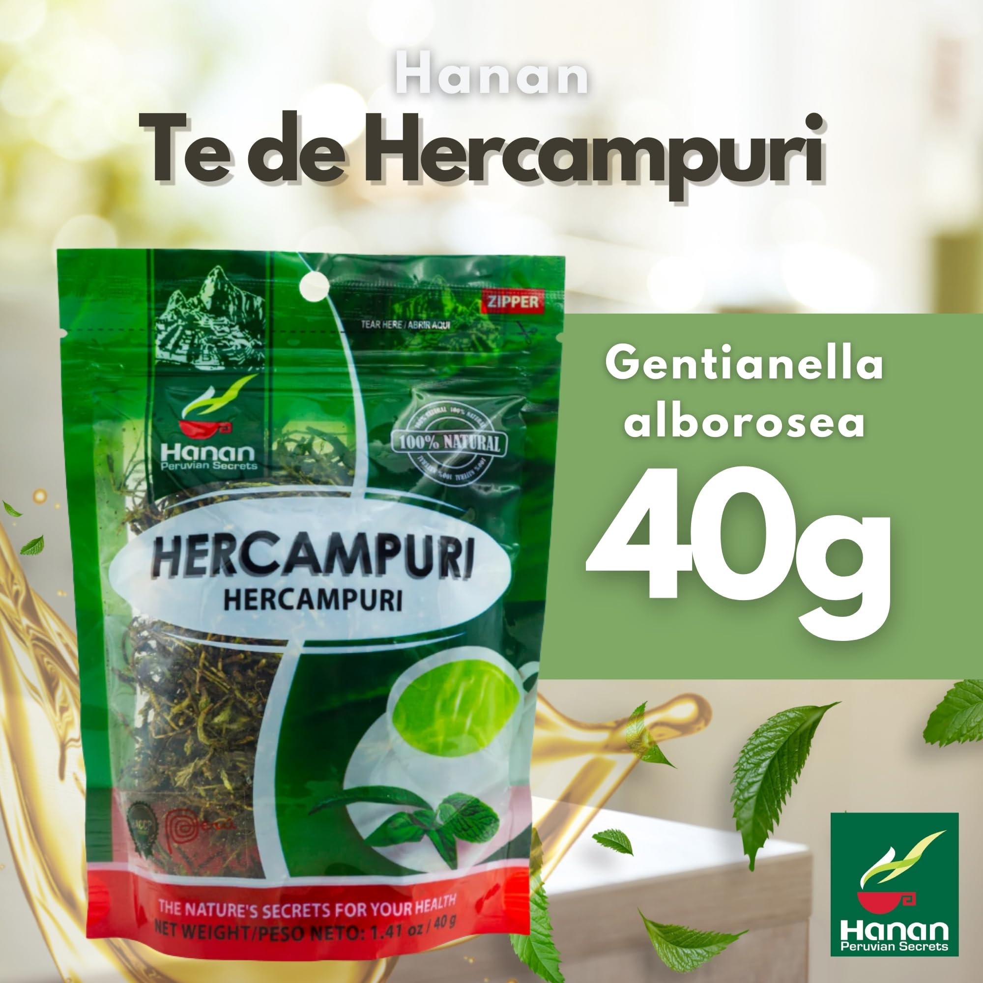Back packaging of HANAN PERUVIAN SECRETS Hercampuri Herbal Tea