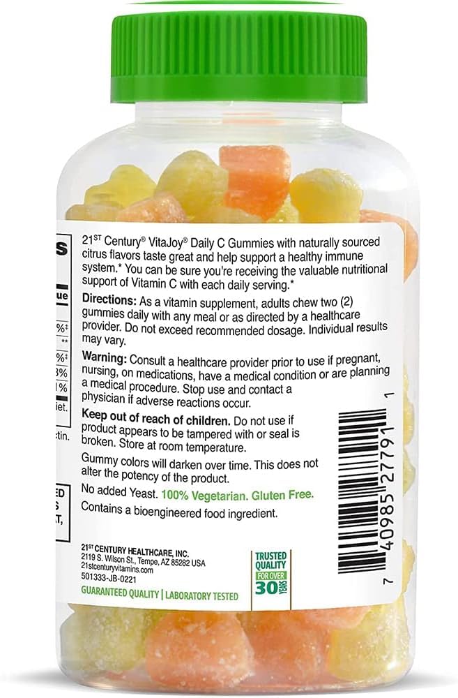 Back view of 21st Century VitaJoy Daily C Gummies packaging