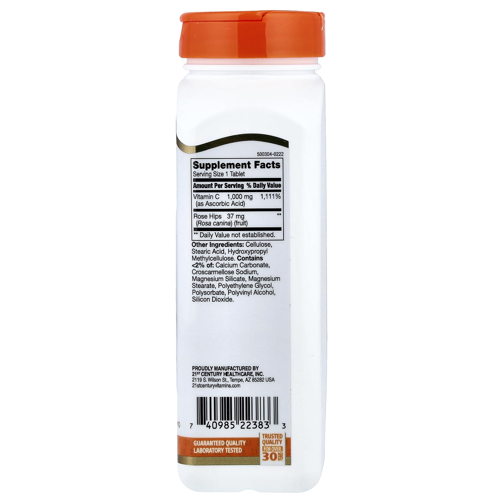 Back view of 21st Century Vitamin C 1000mg caplets