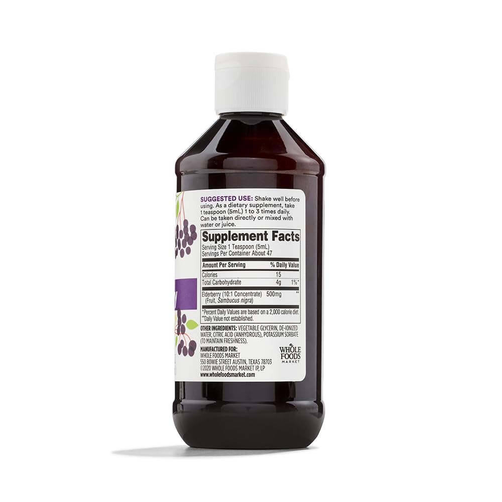 Back view of 365 by Whole Foods Market Elderberry Syrup bottle