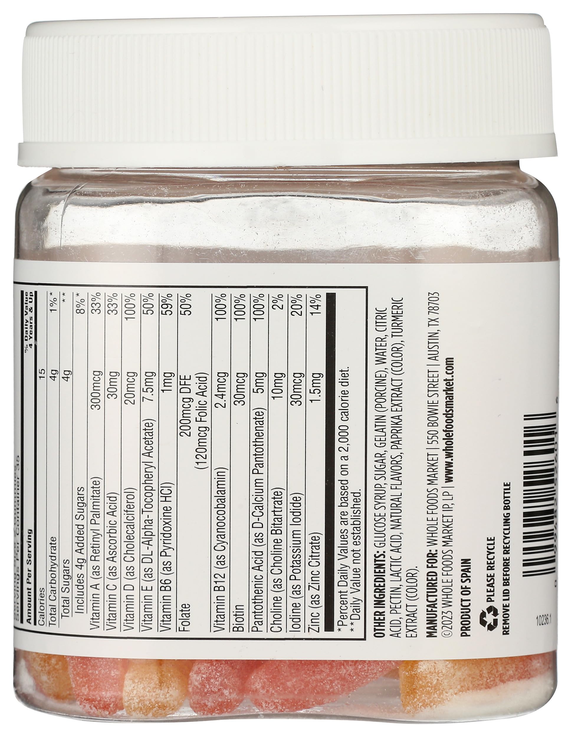 Back view of 365 by Whole Foods Market Multivitamin Kid's Gummies bottle