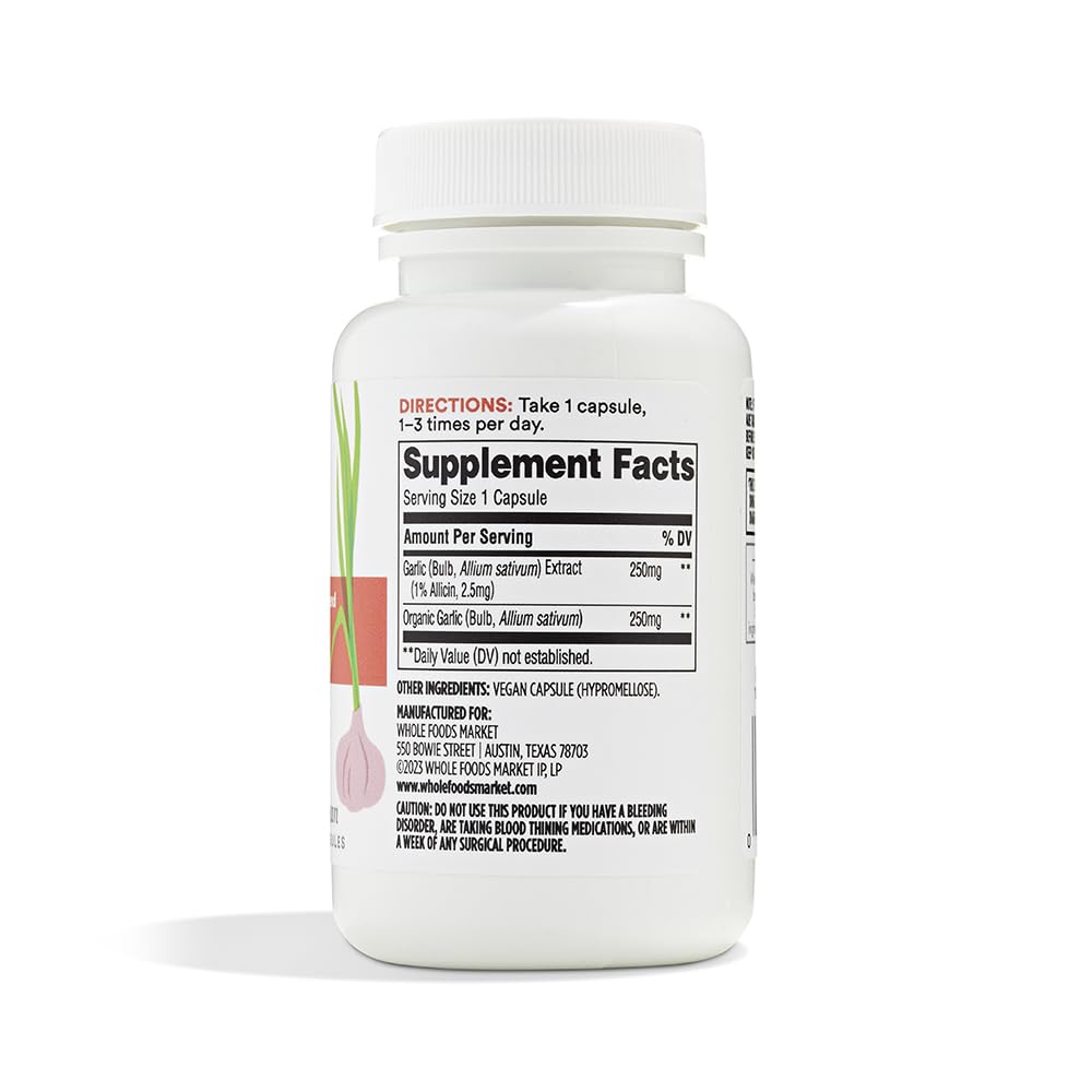 Back view of 365 Garlic Supplement bottle