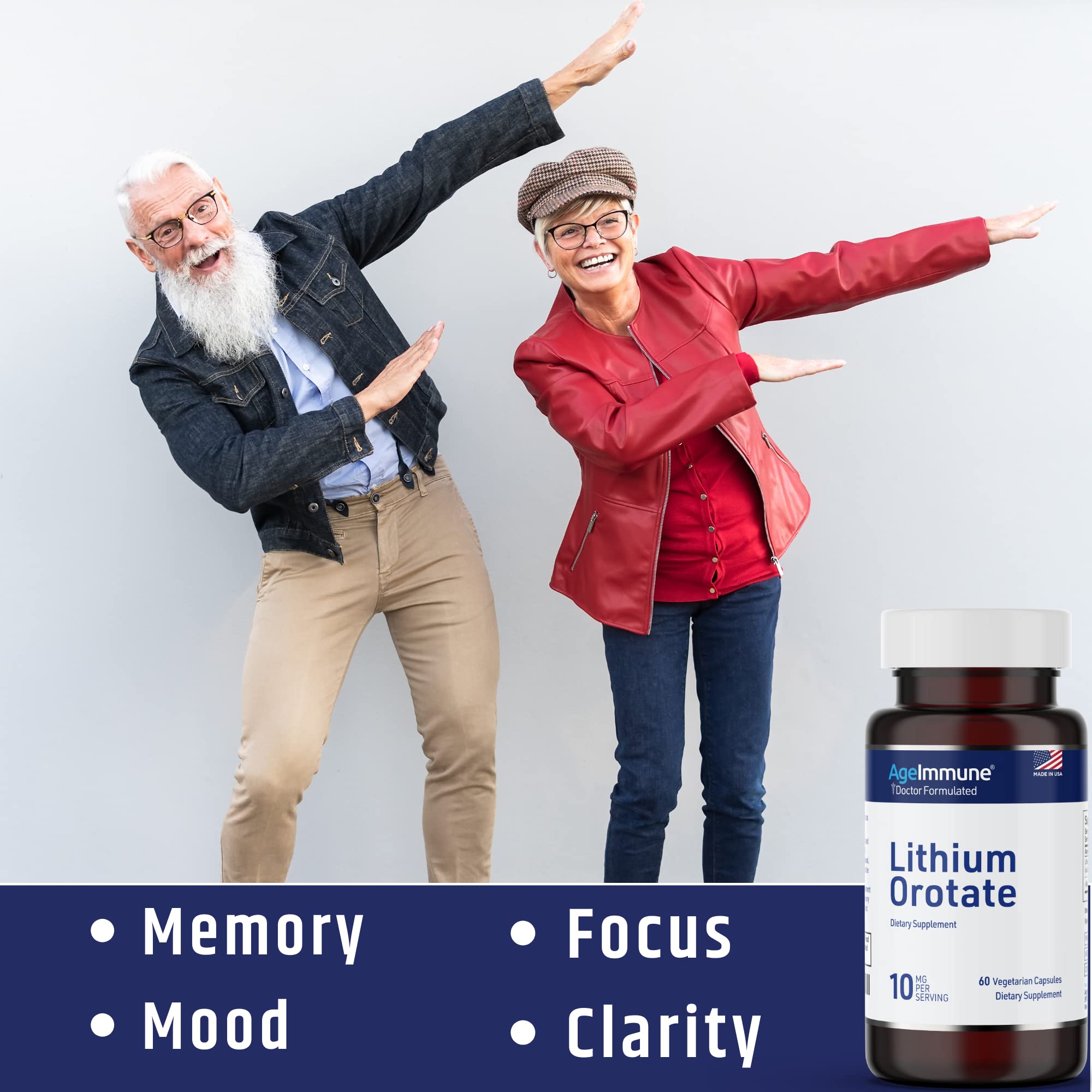 Back view of AgeImmune Lithium Orotate Supplement bottle