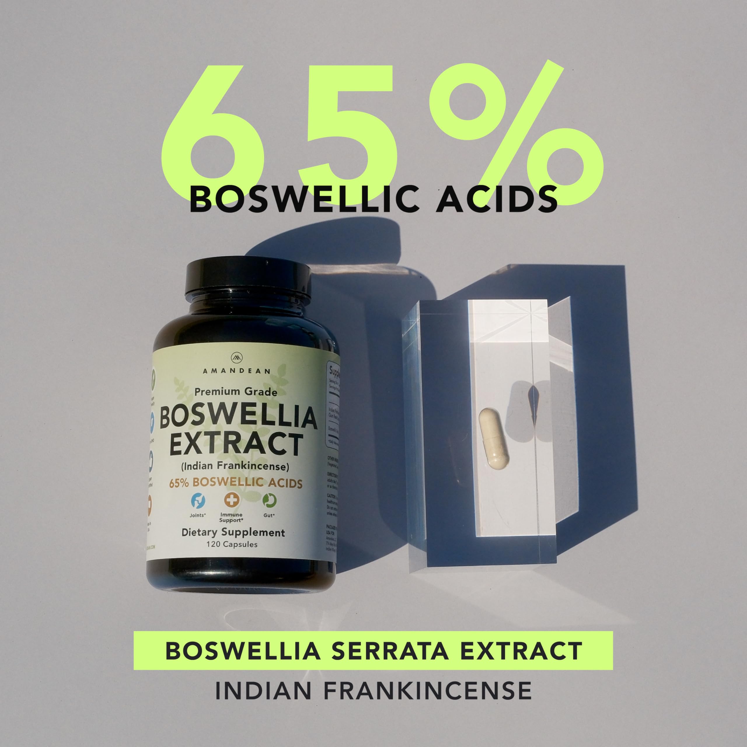 Back view of AMANDEAN Boswellia Serrata Joint Support Capsules packaging