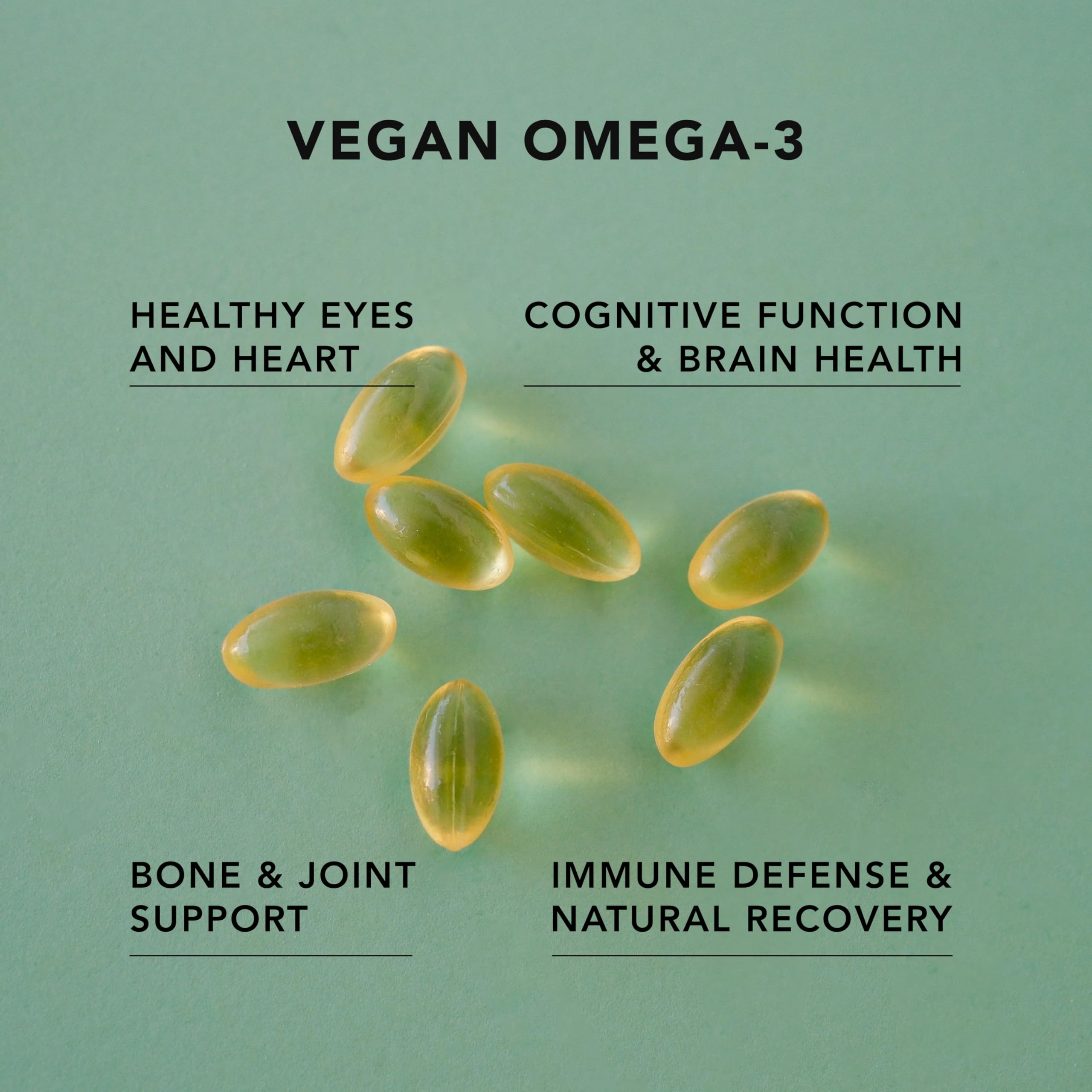 Back view of AMANDEAN Vegan Omega-3 Algal Oil Capsules with ingredient list