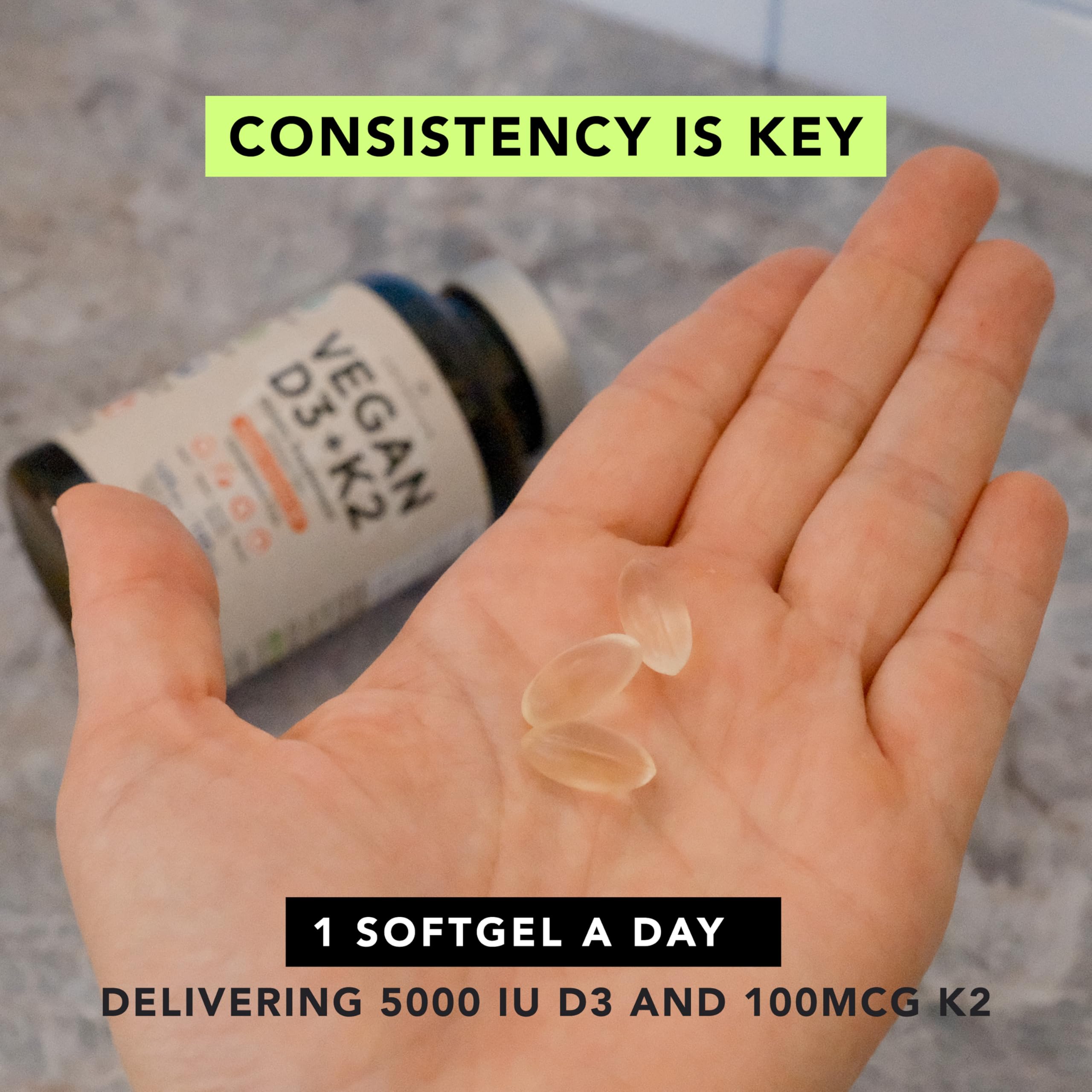 Back view of AMANDEAN Vitamin D3 + K2 Vegan Softgels