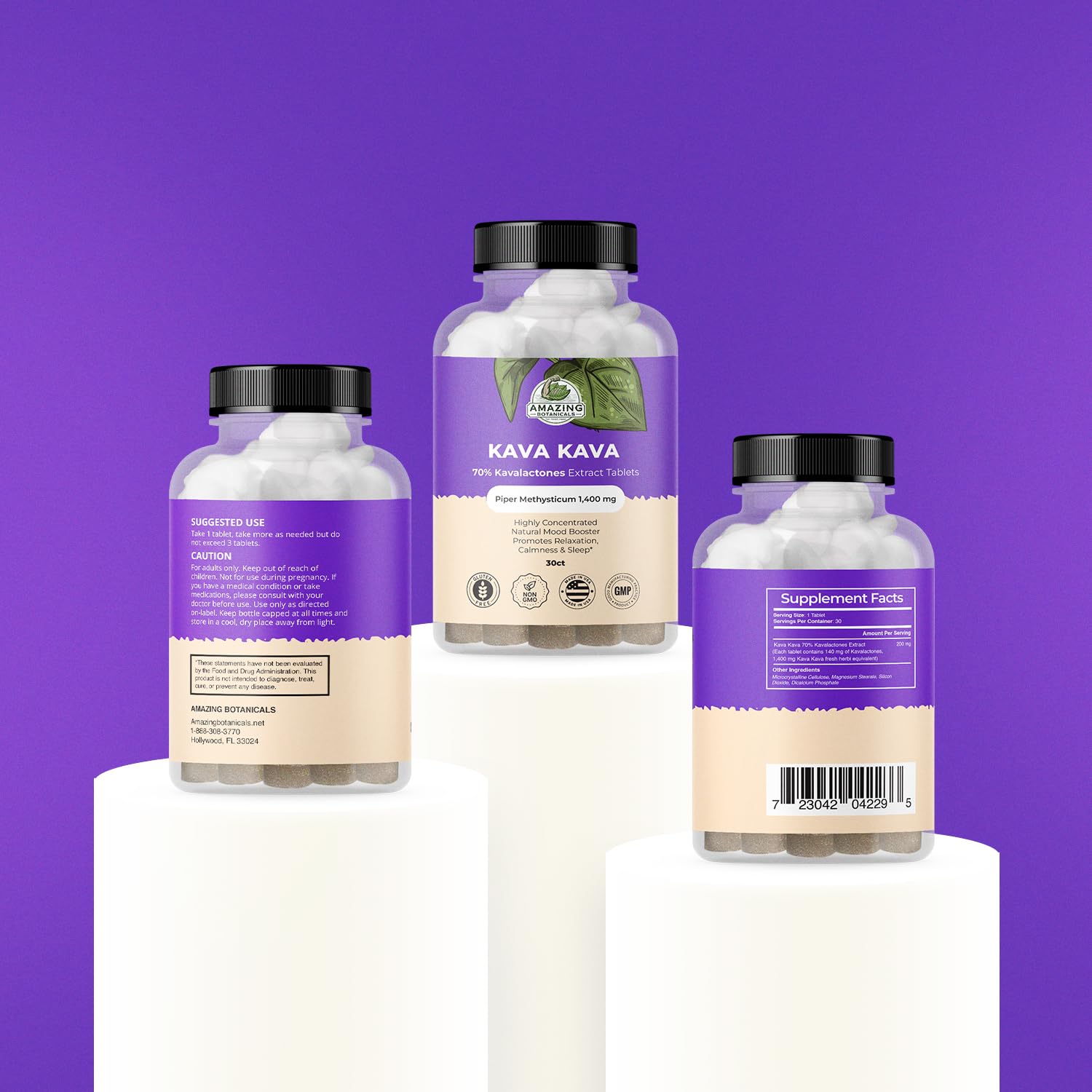 Back view of Amazing Botanicals Kava Kava Tablets packaging