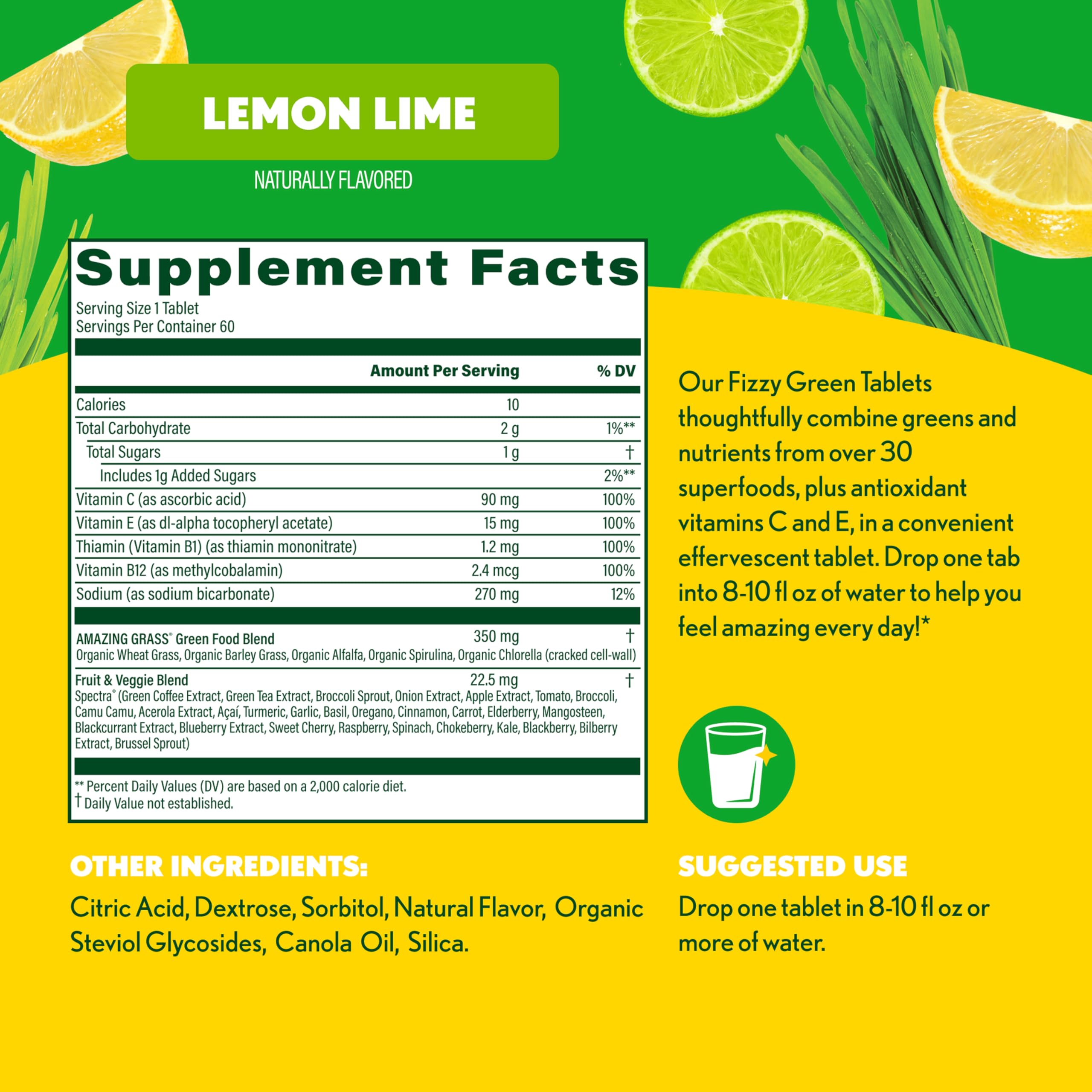 Back view of Amazing Grass Green Superfood Tablets packaging