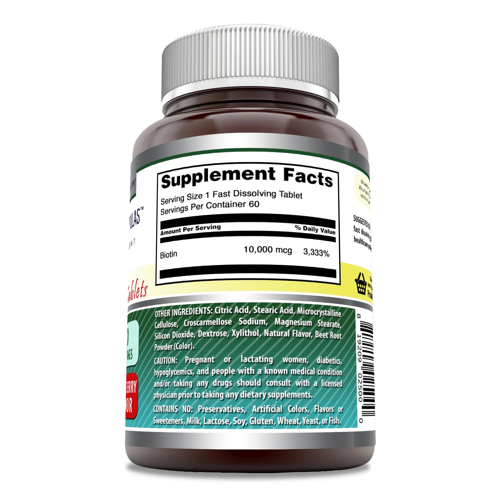 Back view of Amazing Nutrition Biotin 10,000 Mcg packaging