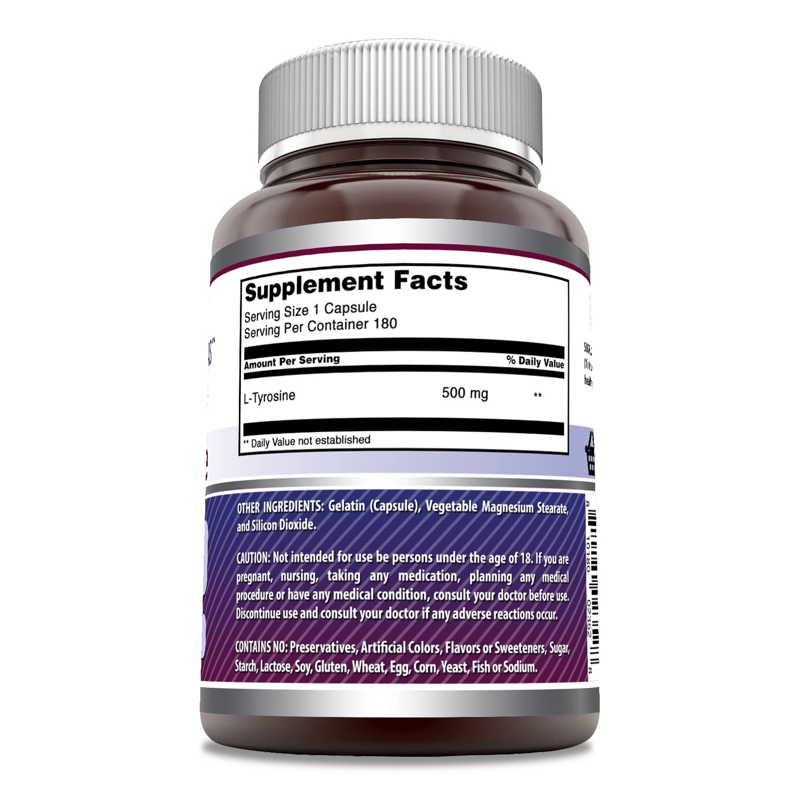 Back view of Amazing Nutrition L-Tyrosine 500 Mg supplement
