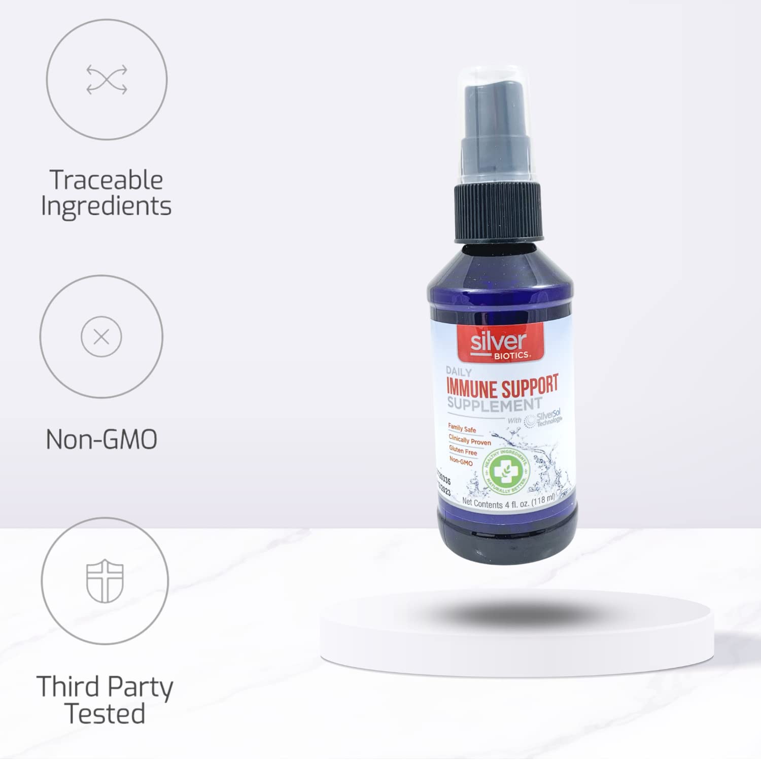 Back view of American Biotech Labs Silver Biotics bottle