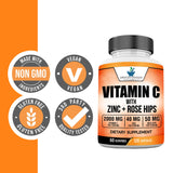 Back view of American Standard Supplements Vitamin C with Zinc and Rose Hips bottle