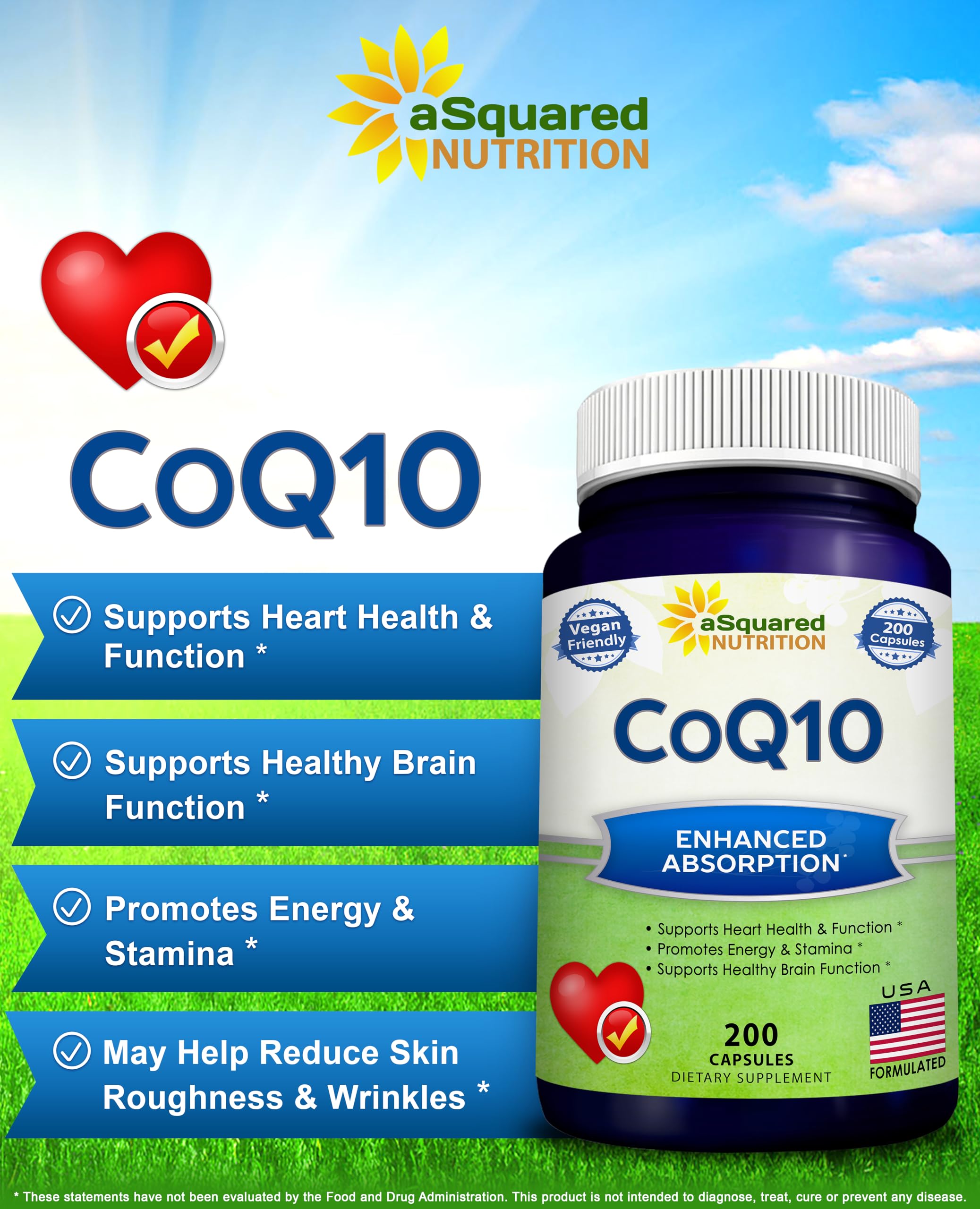 Back view of aSquared Nutrition CoQ10 400mg 200 capsules bottle