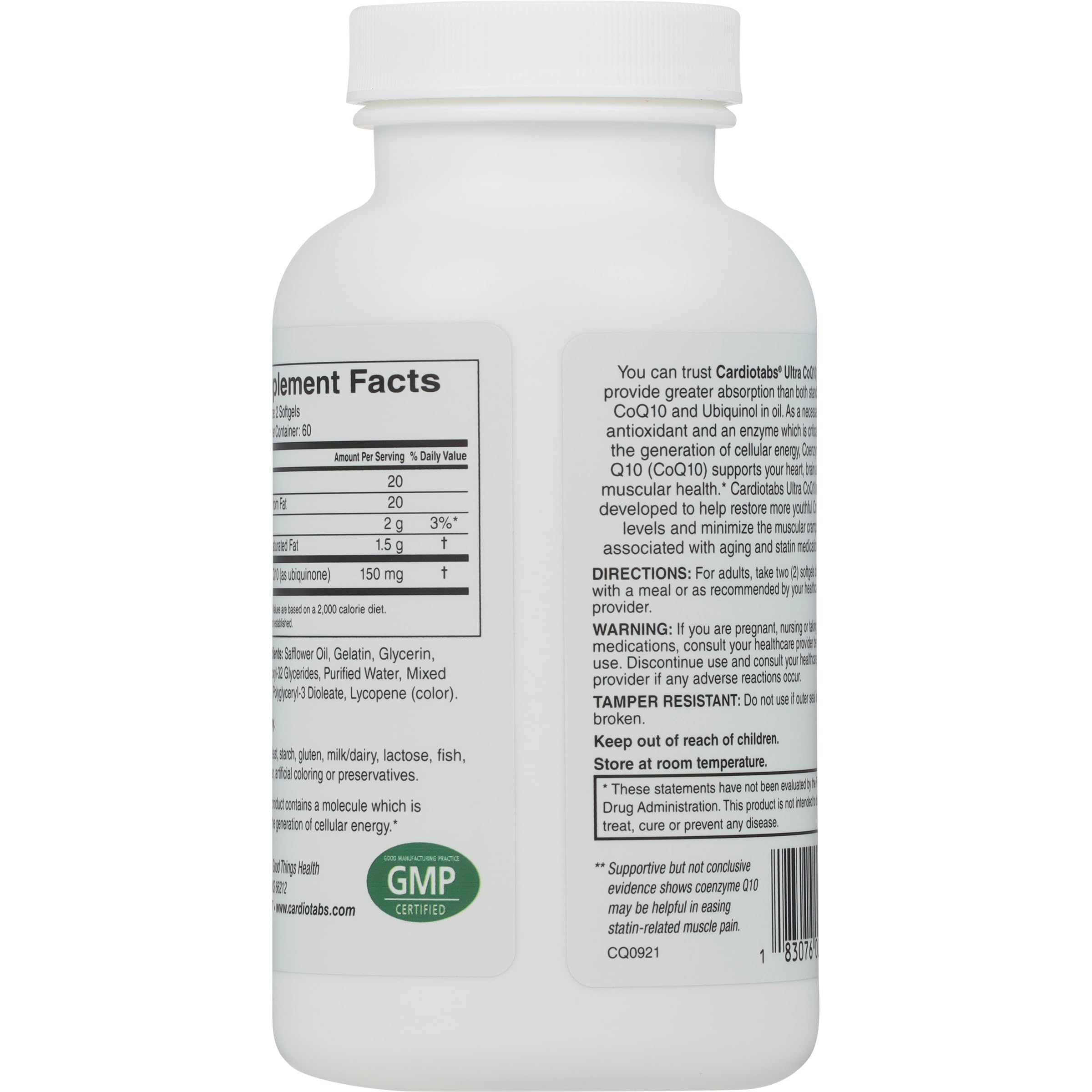 Back view of CardioTabs Ultra CoQ10 packaging with ingredient list