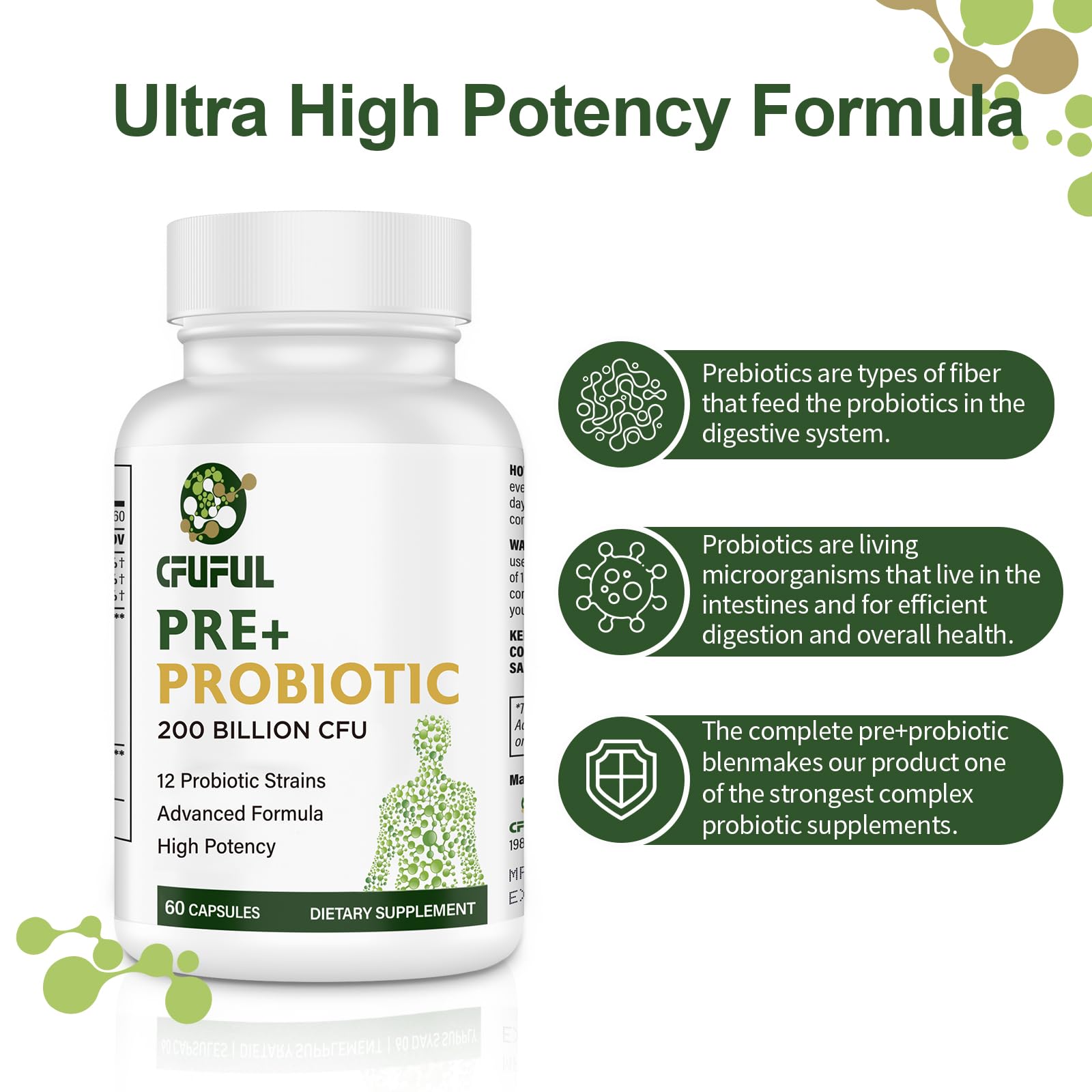 Back view of Cfuful Probiotics bottle with ingredient list
