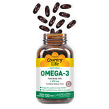 Back view of Country Life Omega-3 Fish Oil Softgels packaging