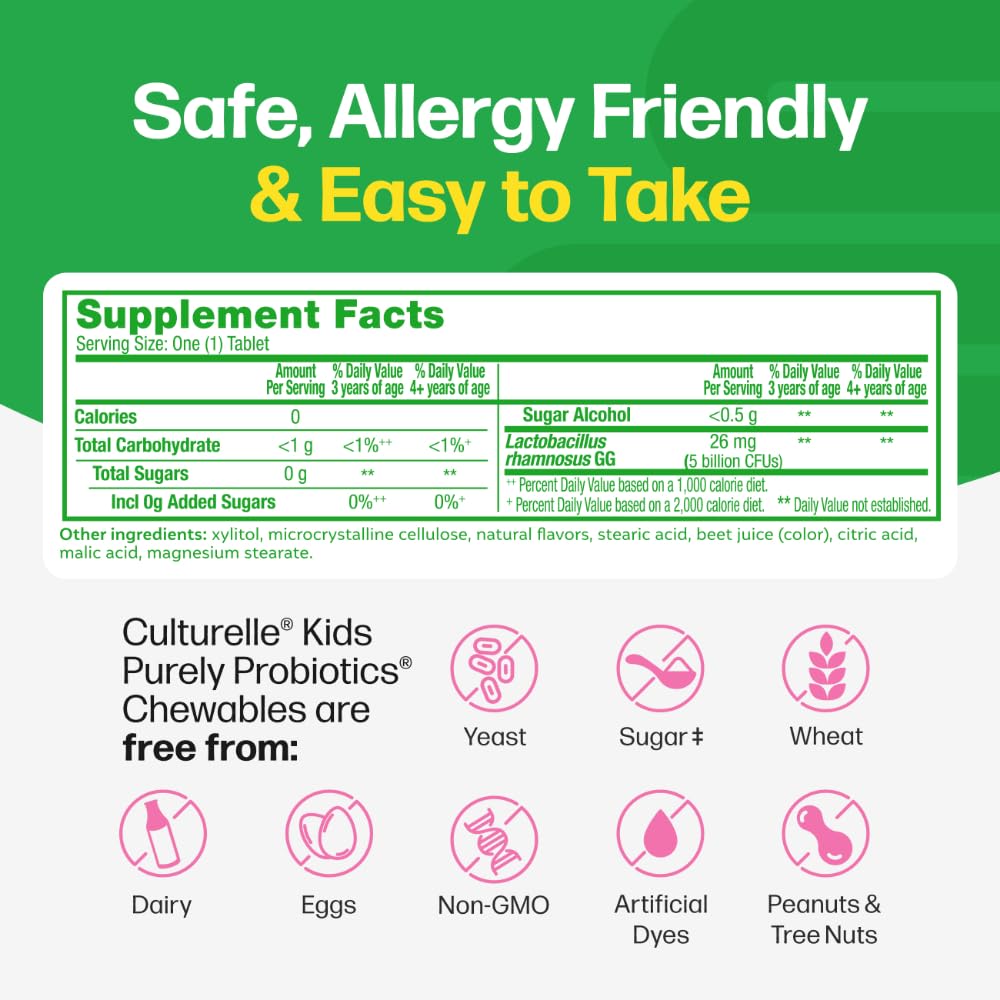 Back view of Culturelle Kids Chewable Probiotic 30 Count packaging