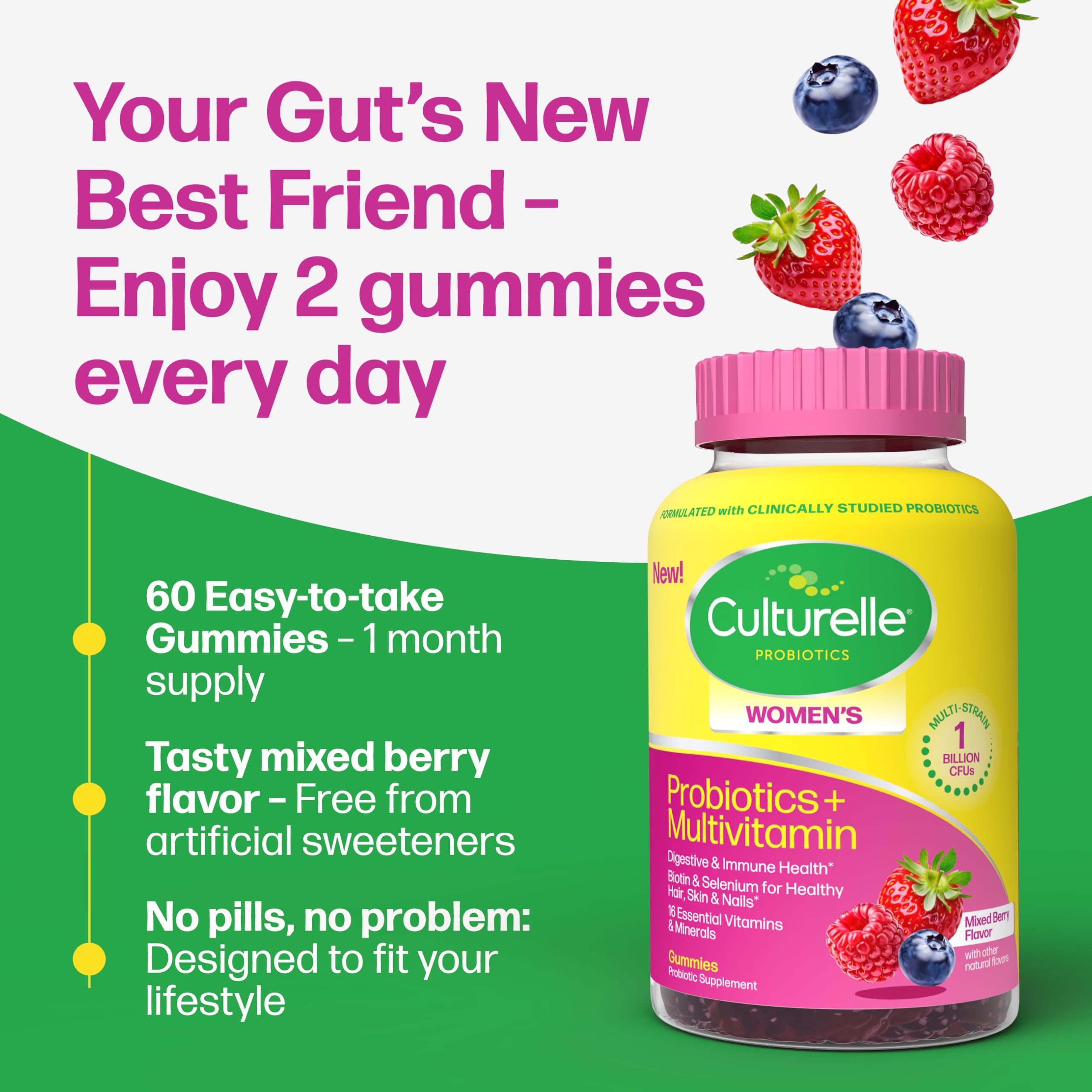 Back view of Culturelle Women's Probiotic Gummies packaging