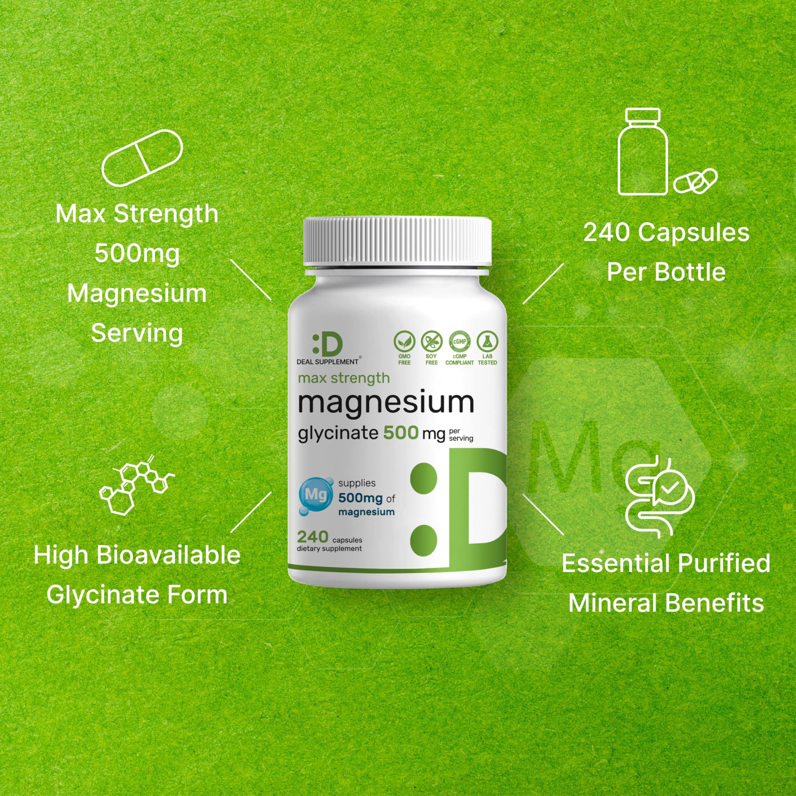 Back view of DEAL SUPPLEMENT Magnesium Glycinate bottle