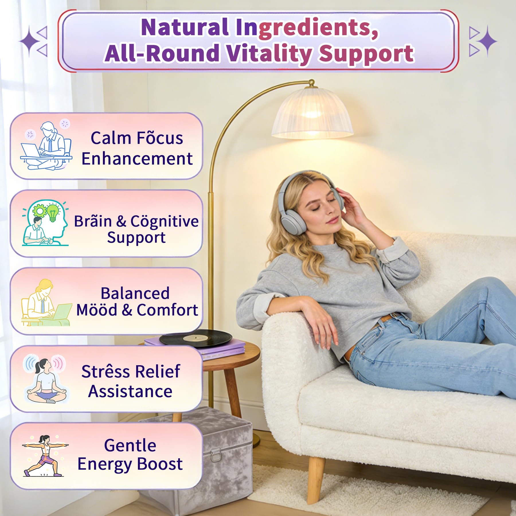 Back view of ELLAMENTZ 5-HTP Gummies packaging with ingredient list