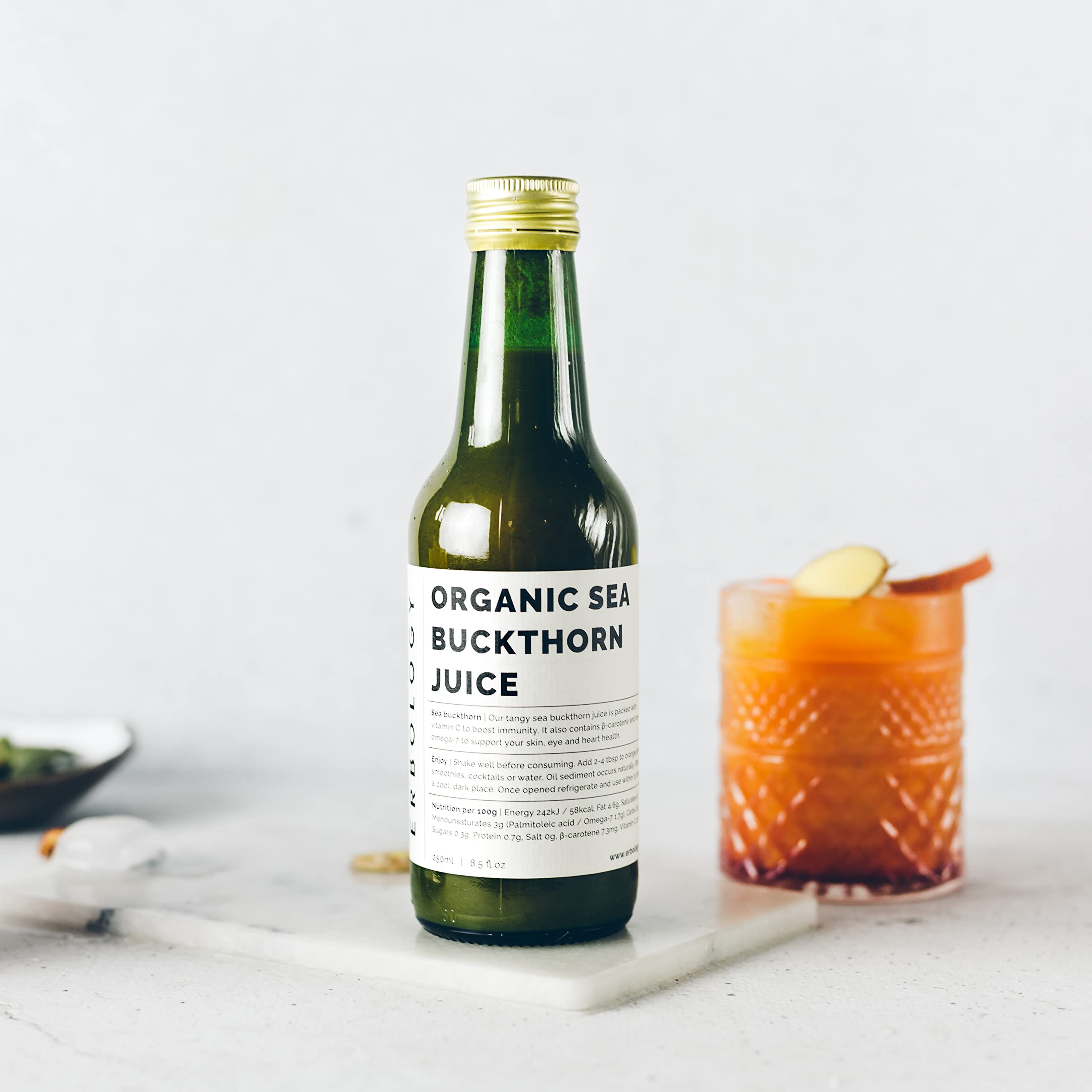 Back view of Erbology Sea Buckthorn Juice bottle