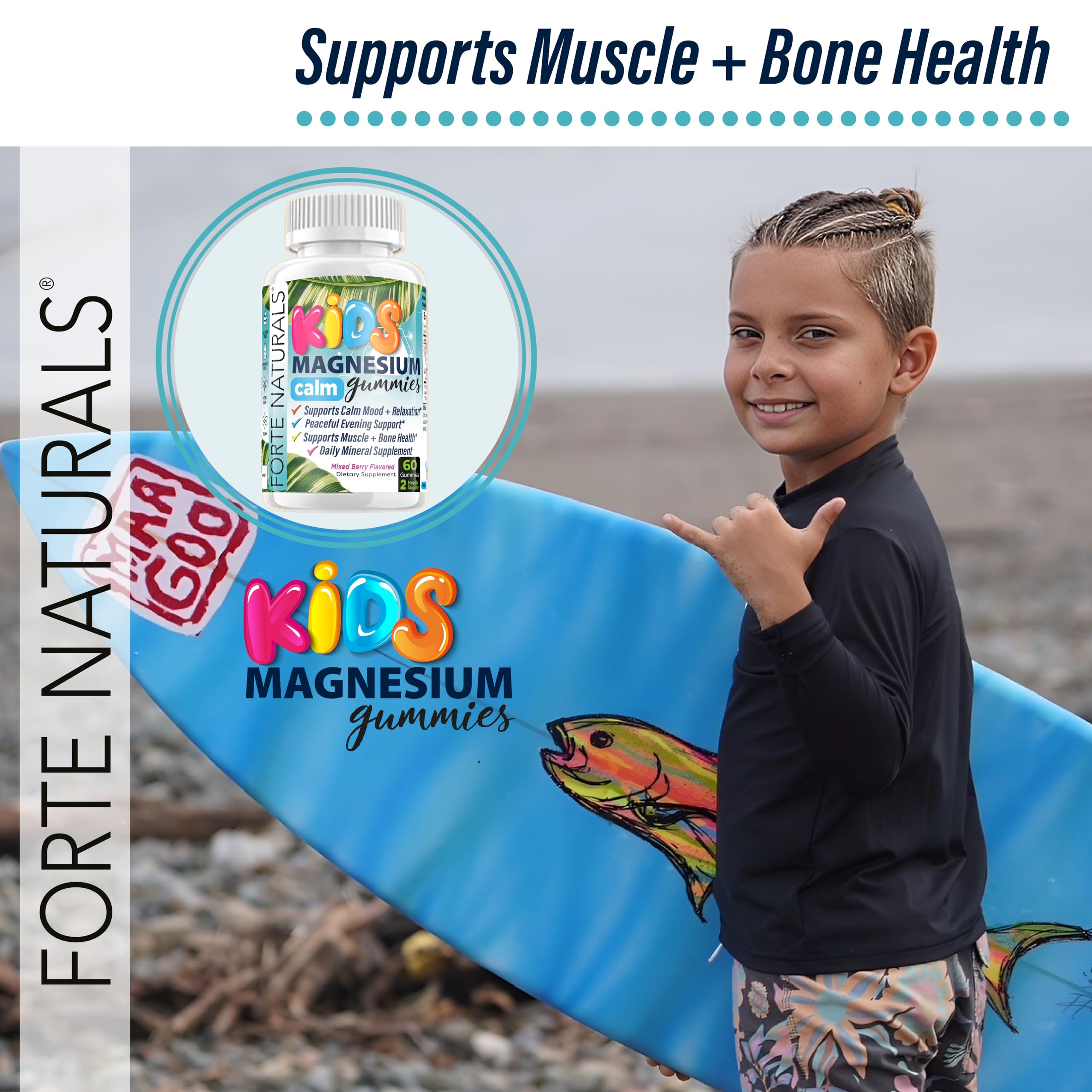 Back view of FORTE NATURALS Kids Magnesium Gummies bottle