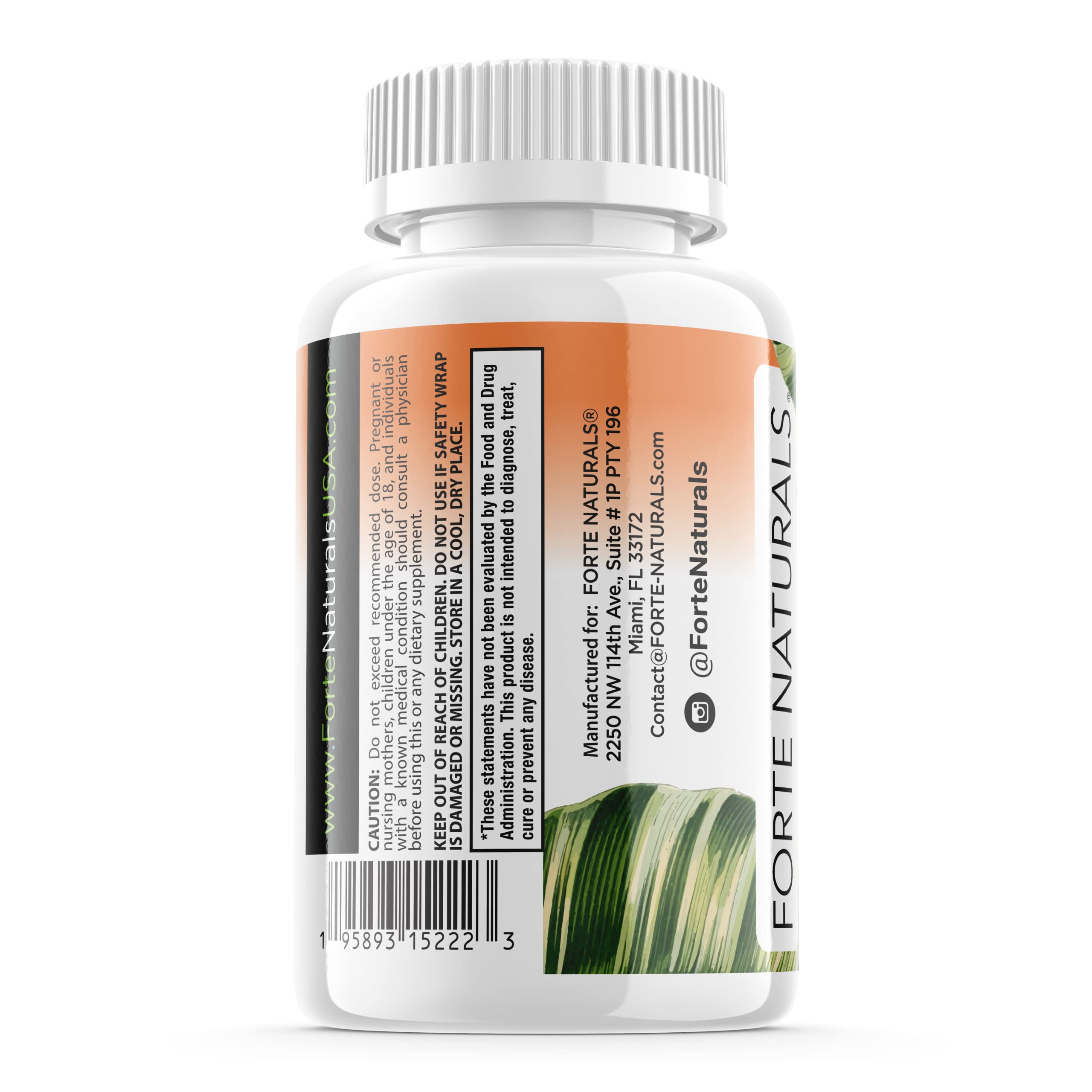 Back view of FORTE NATURALS Zinc 50mg supplement facts