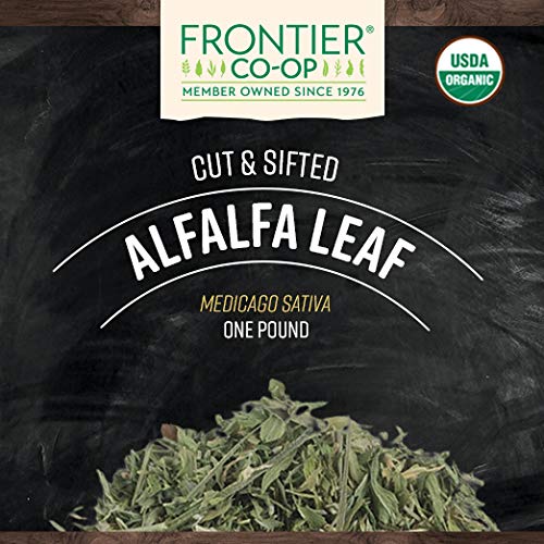Back view of Frontier Co-op Organic Alfalfa Leaf 454g package