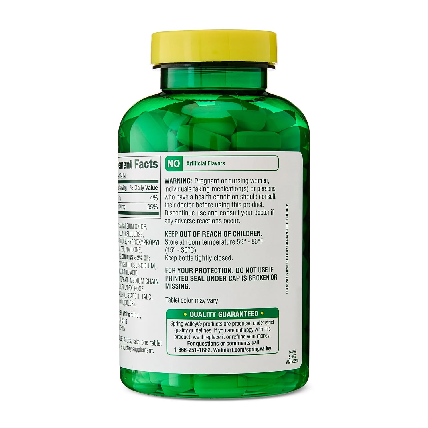 Back view of Generic Magnesium Supplement bottle with nutrition facts